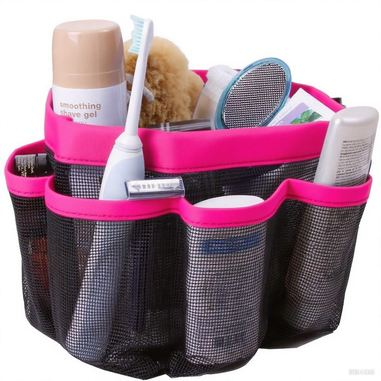 INTSUPERMAI Mesh Shower Caddy Portable Red Color with 8 Pockets Quick Dry Shower Bag for Bathroom Camping Swimming
