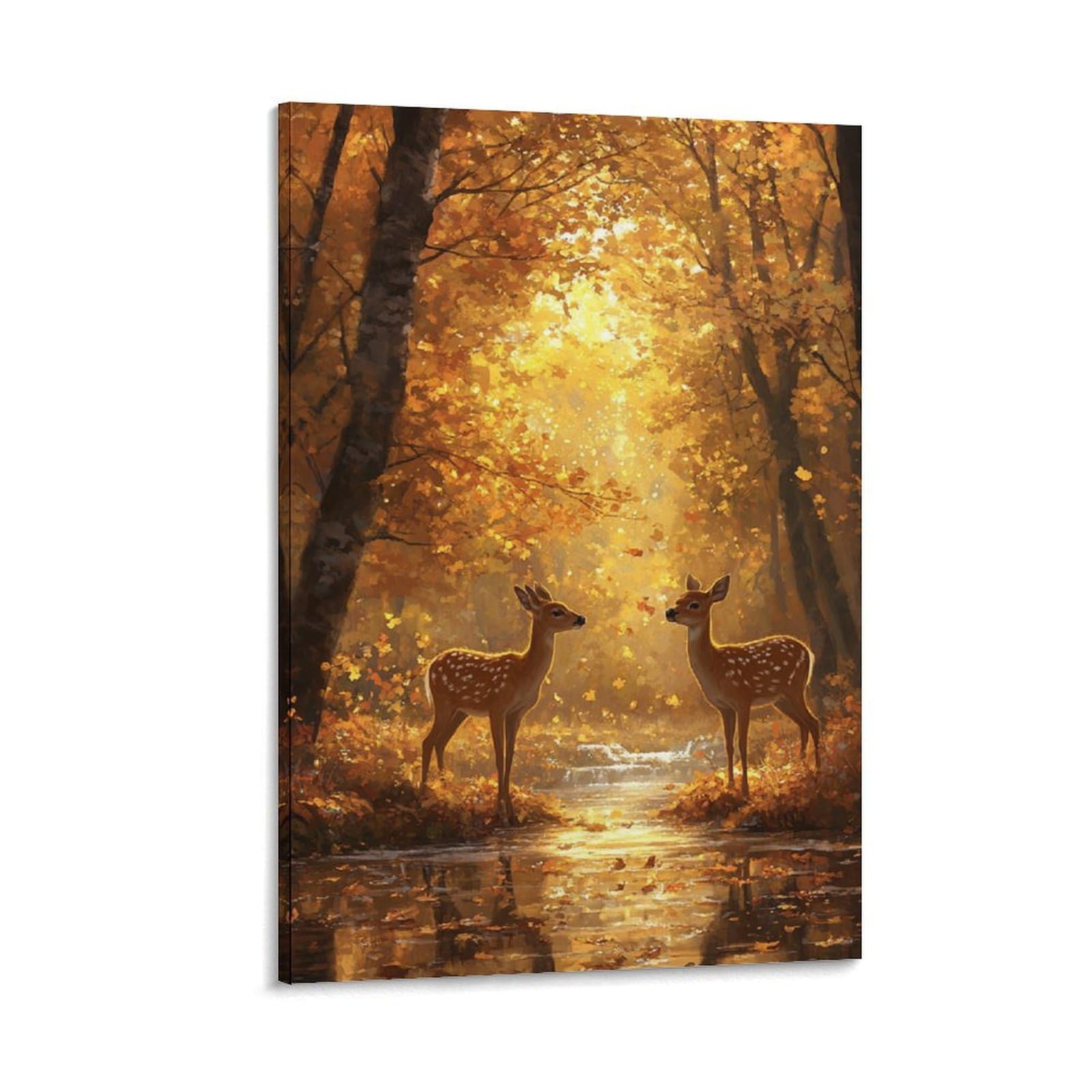 Gaoyuchun Frame-Style-4 Deer In An Autumn Forest Canvas For Home Decor Modern Framed Picture Artworks Decorative Wall Decor Paintings Canvas Wall Art Ready To Hang 16X24inch(40X60cm)