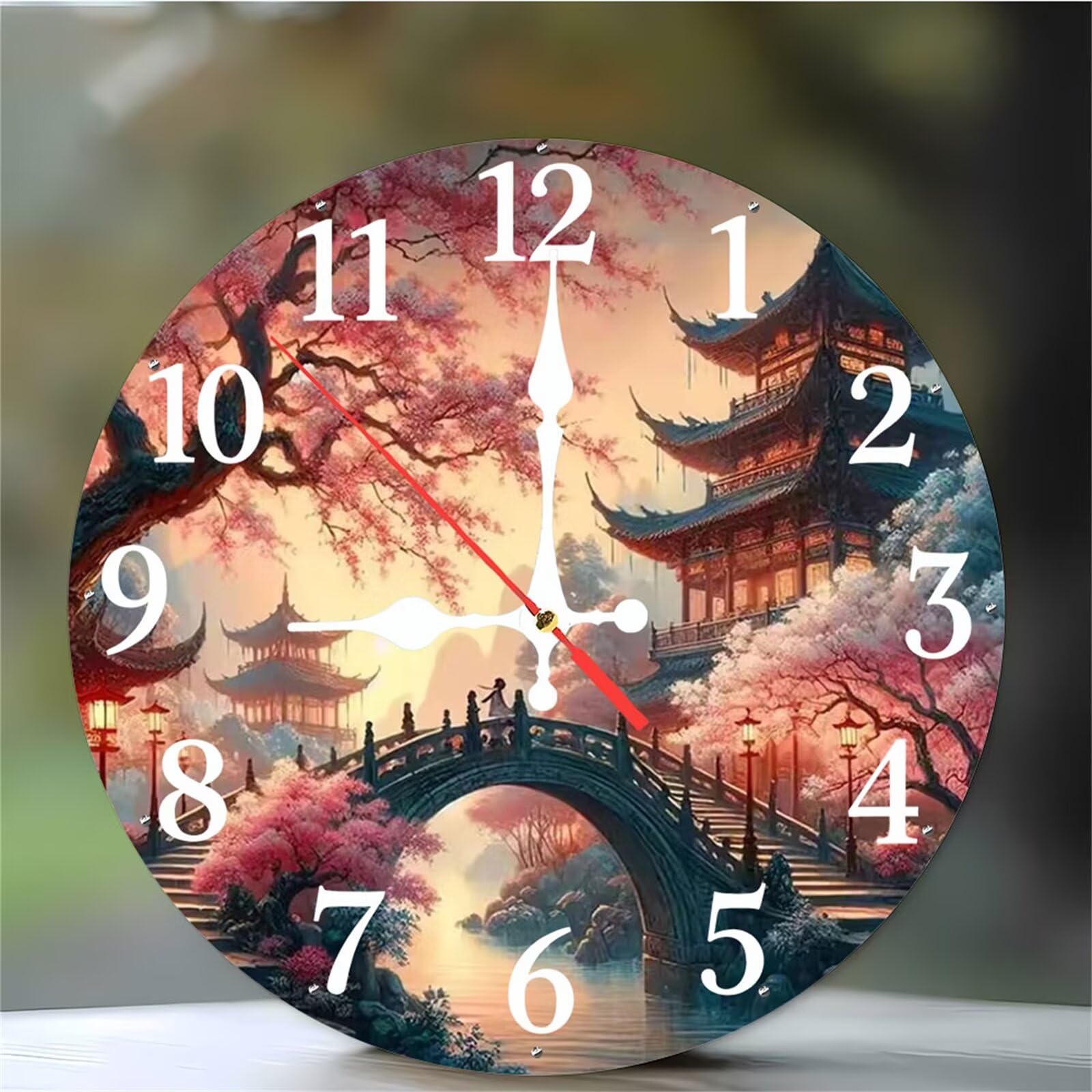 Horloge murale de 12 pouces avec paysages d'architecture et mécanisme quartz de précision