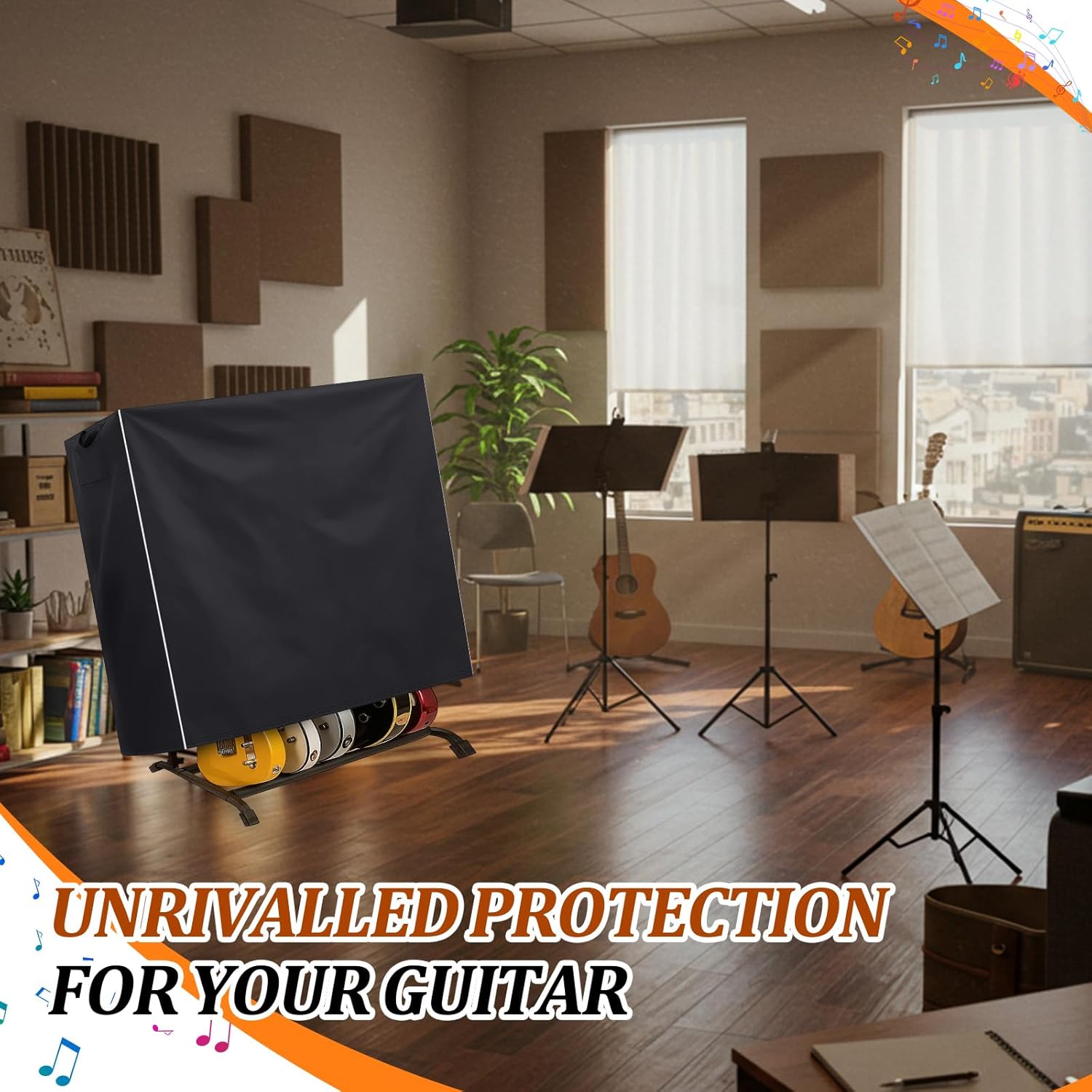 Guitar Stand Cover 43" H x 47'' L x 19'' W Heavy Duty Acoustic/Electric Guitar Stand Storage Cover Dust Proof Scratch Resistant UV Protection Home Studio Stage Accessories, Black