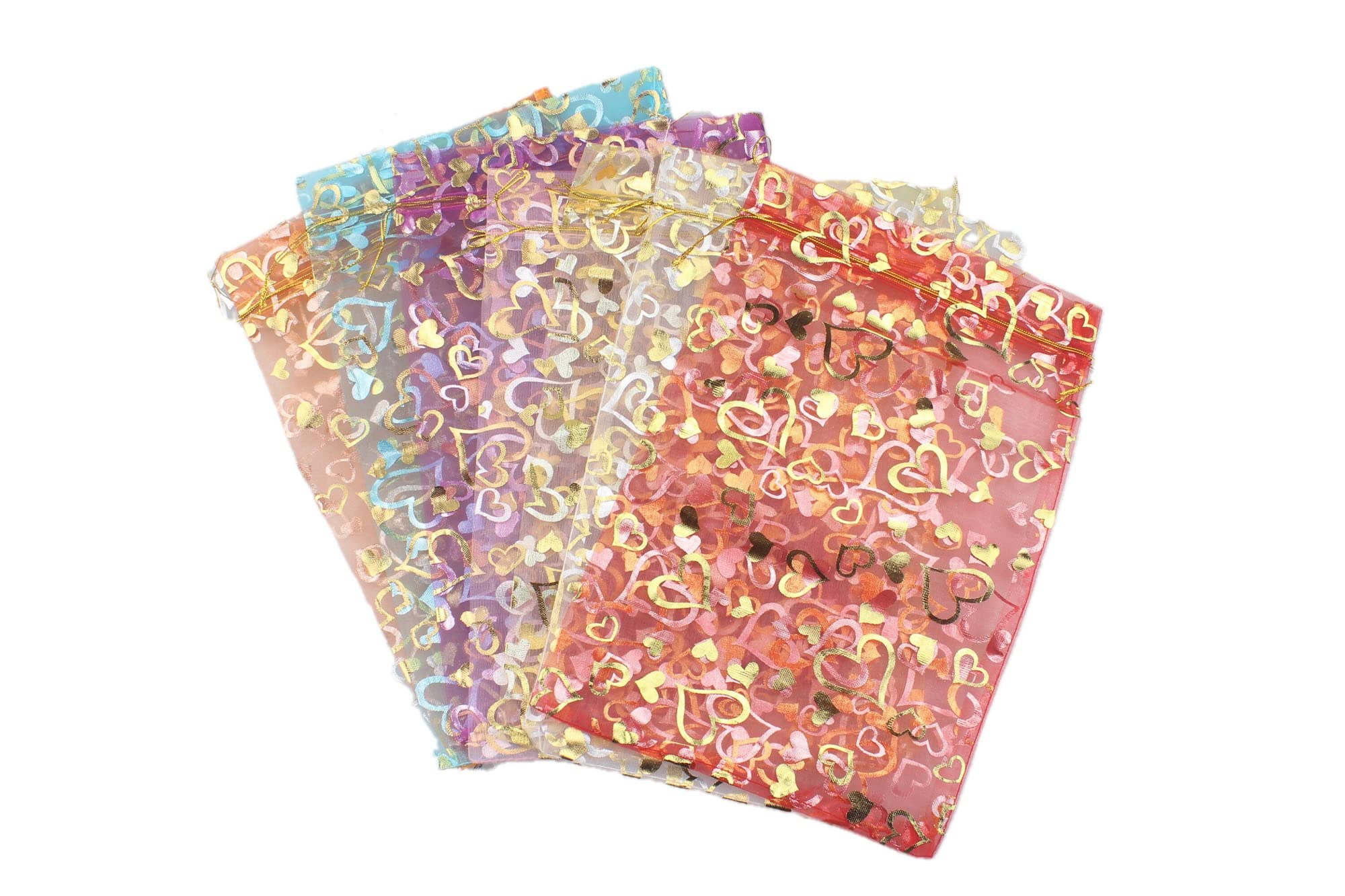 8 x 12 Inch 100 Pack Drawstring Mixed Color Bags Organza Jewelry Gift Pouch Candy Pouch Multi Color Drawstring Wedding Favor Bags M274XT (Mixed Heart)