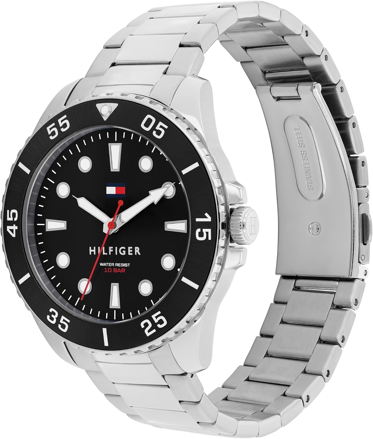 Tommy Hilfiger Men's Bold Dive-Inspired Watch – 3H Quartz Movement, Stainless Steel and Aluminum Case, Aluminum Sport Bezelt – Adventure-Ready Gift for Him