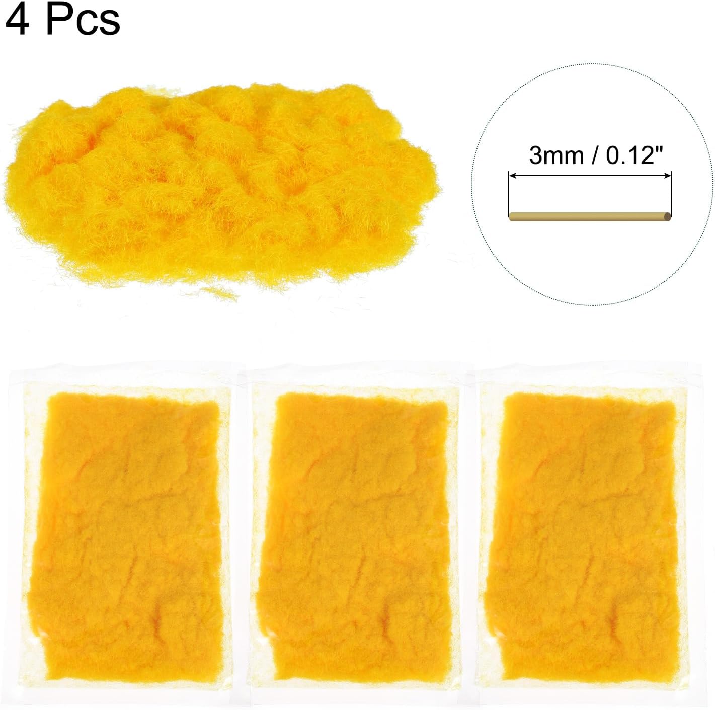 MECCANIXITY Static Grass, Nylon Artificial Grass Powder 3mm 4 x 30g Artificial Grass Fake Grass Tuft Model for Train Landscape Railway Sand Ground,Yellow, Pack of 4