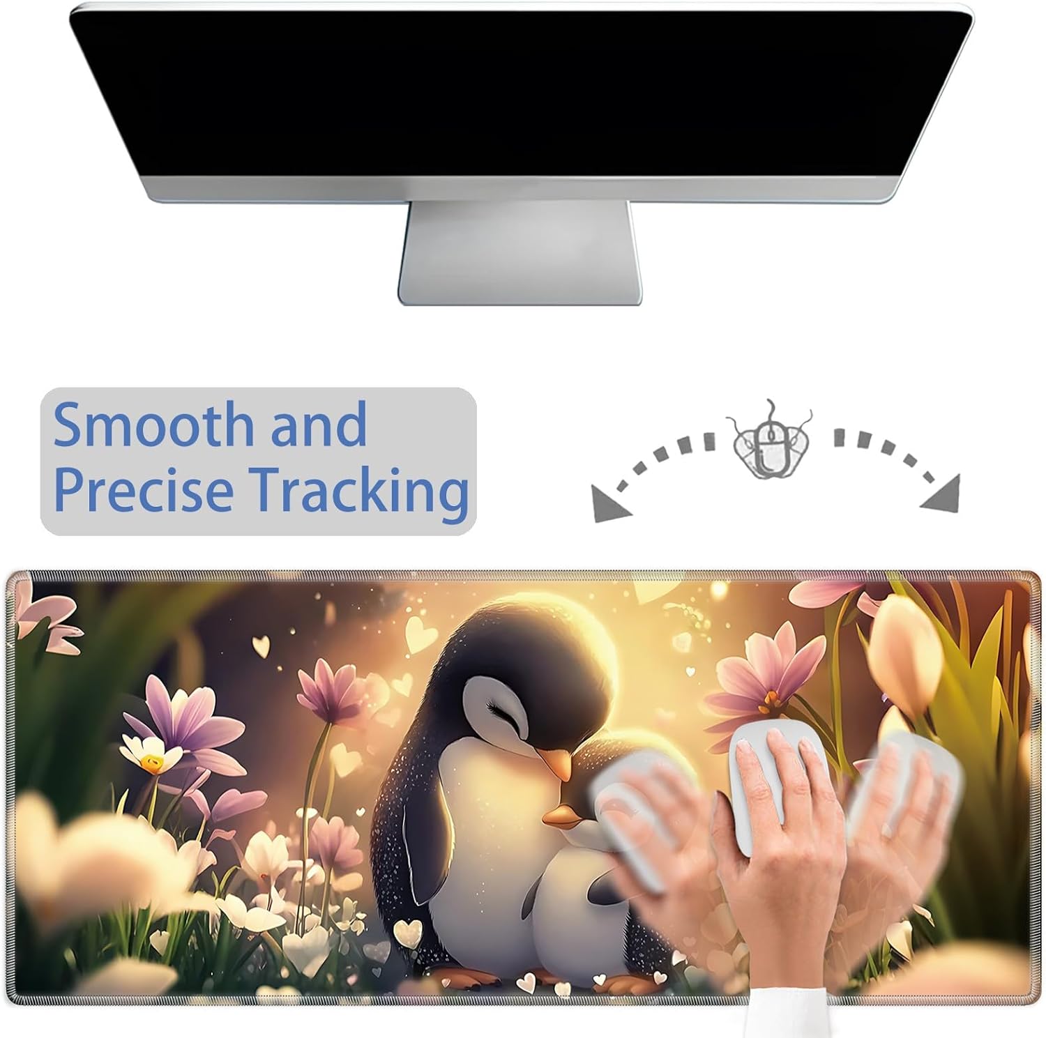 Desk Mat Large Gaming Mouse pad Set 31.5x11.8 inch [4in1Mousepad + Keyboard Wrist Rest+Mouse Wrist Rest+Coaster ] with Ergonomic Desk Pad for Home Office Table Computer - Cute Penguin - Image 5