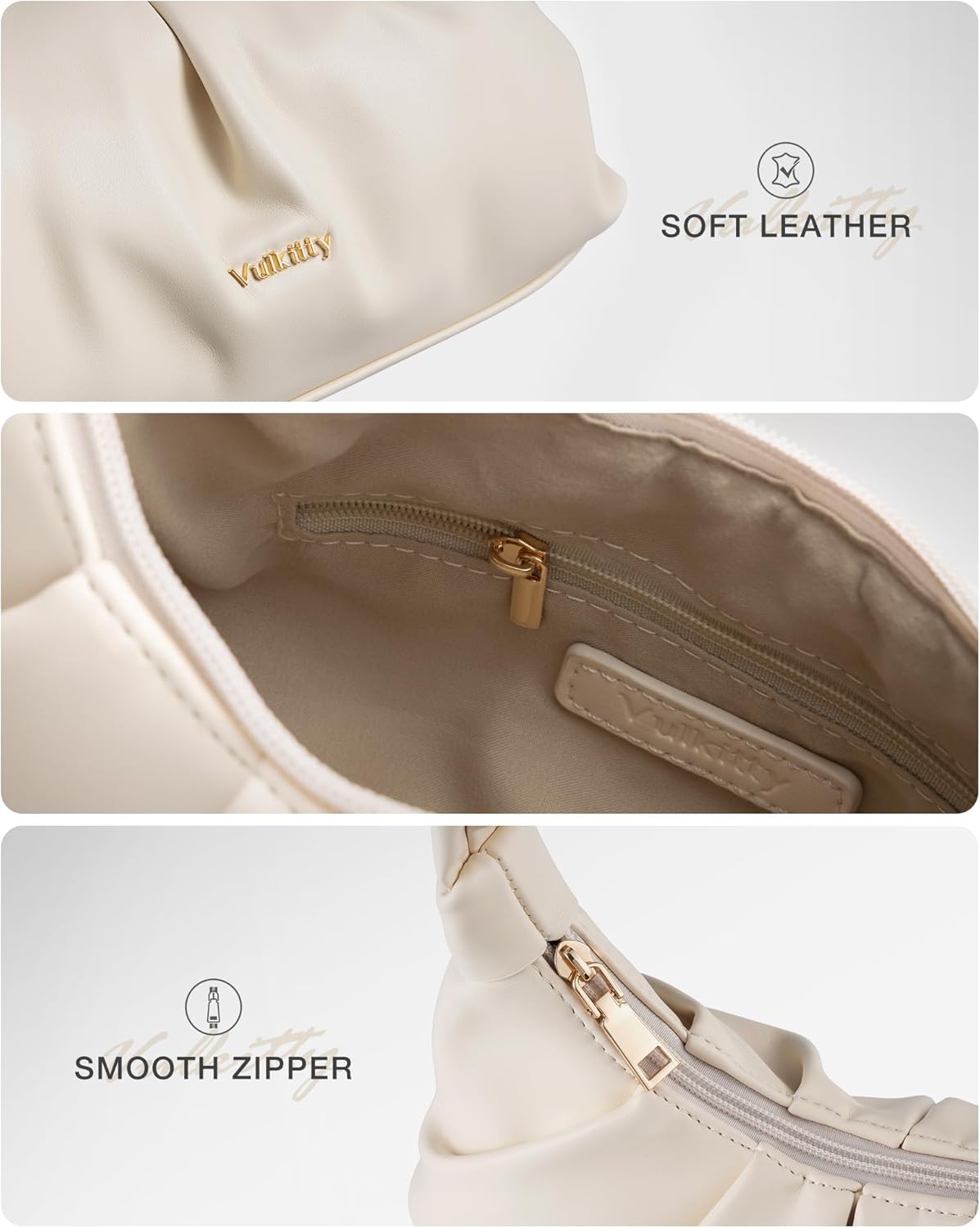 Vulkitty Small Shoulder Bag for Women Cute Hobo Purse Cloud Design Handbags PU Leather Mini Clutch with Zipper - Image 5