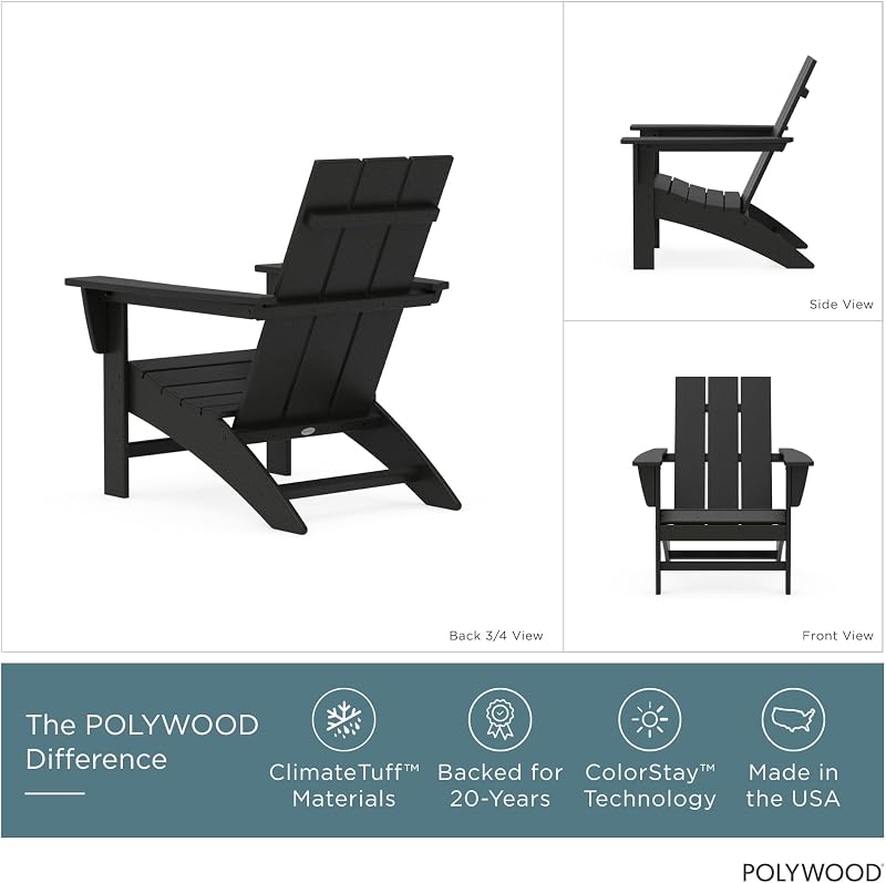 POLYWOOD Modern Adirondack Chair – All-Weather Outdoor Lawn Adirondack Chairs – HDPE, Fade-Resistant & Durable Outdoor Furniture – For Patio, Deck & Fire Pit Chairs – Black image 4