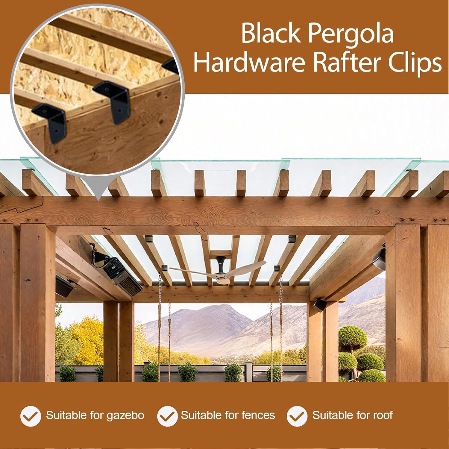 Black Rafter Brackets - 12 Piece Roof Clip Corner Brace Set, Strong Black Metal Connector System | Wood Joist Hanger Hardware for Beam Railing Ceiling Shed Fence Gazebo Frame Support Use
