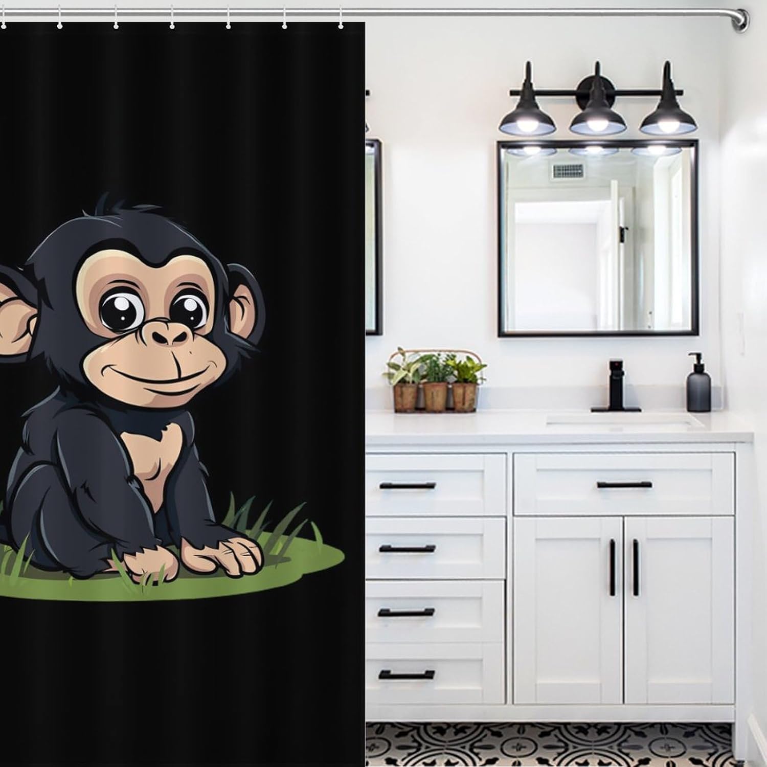 Cute Monkey Funny Shower Curtains Washable Bath Curtain Liner with Hooks for Bathroom Bath Tubs