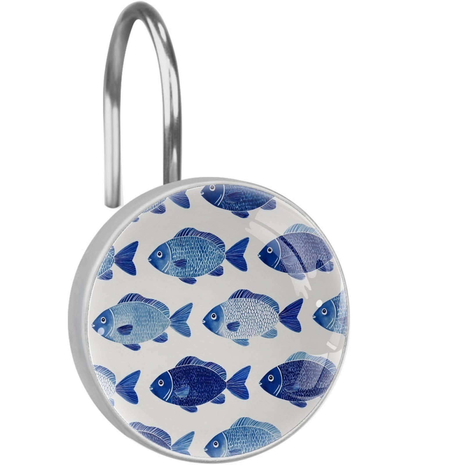 VAPOKF Decorative Shower Curtain Hooks, Blue Fish Rustproof Stainless Steel Shower Curtain Rings for Bathroom, Shower Curtain Hangers for Shower Rod, 12 Pack