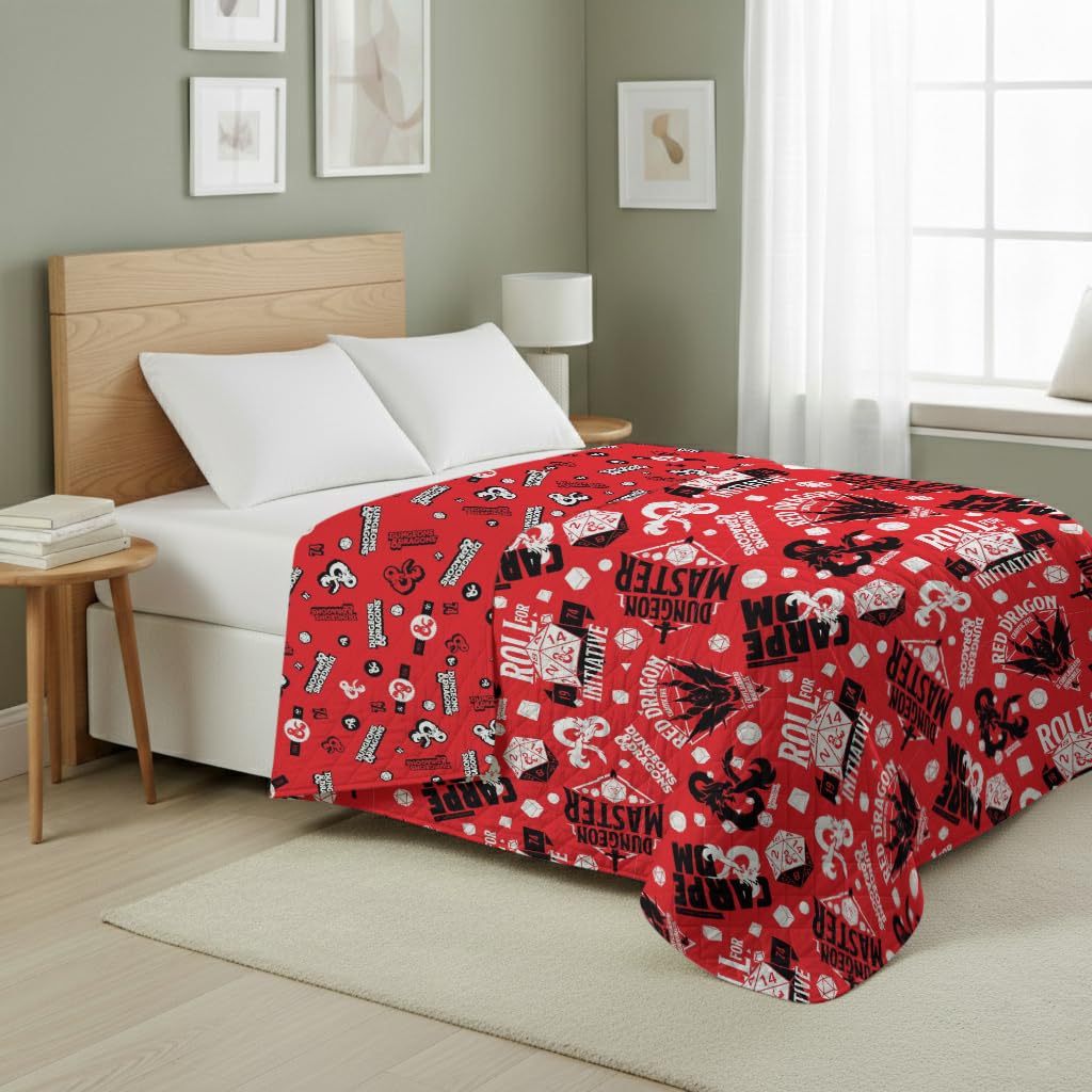 Northwest Dungeons &amp; Dragons Roll for Initiative Full/Queen Quilted Blanket, Comfy Throw, Soft Lightweight Bedding for Bed, or Couch, 90 x 90 inches