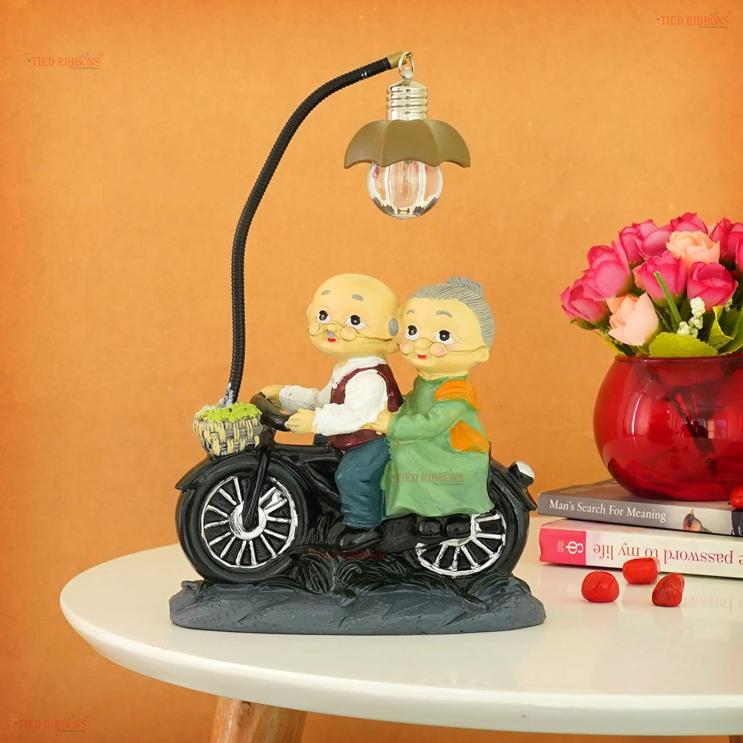TIED RIBBONS Valentine Old Age Love Couple with LED Light Decorative Statue Showpiece for Home Room Decor Table Decoration Items Gift for Girlfriend Boyfriend Husband Wife,22.8 cm ,13.9 cm,Multicolor