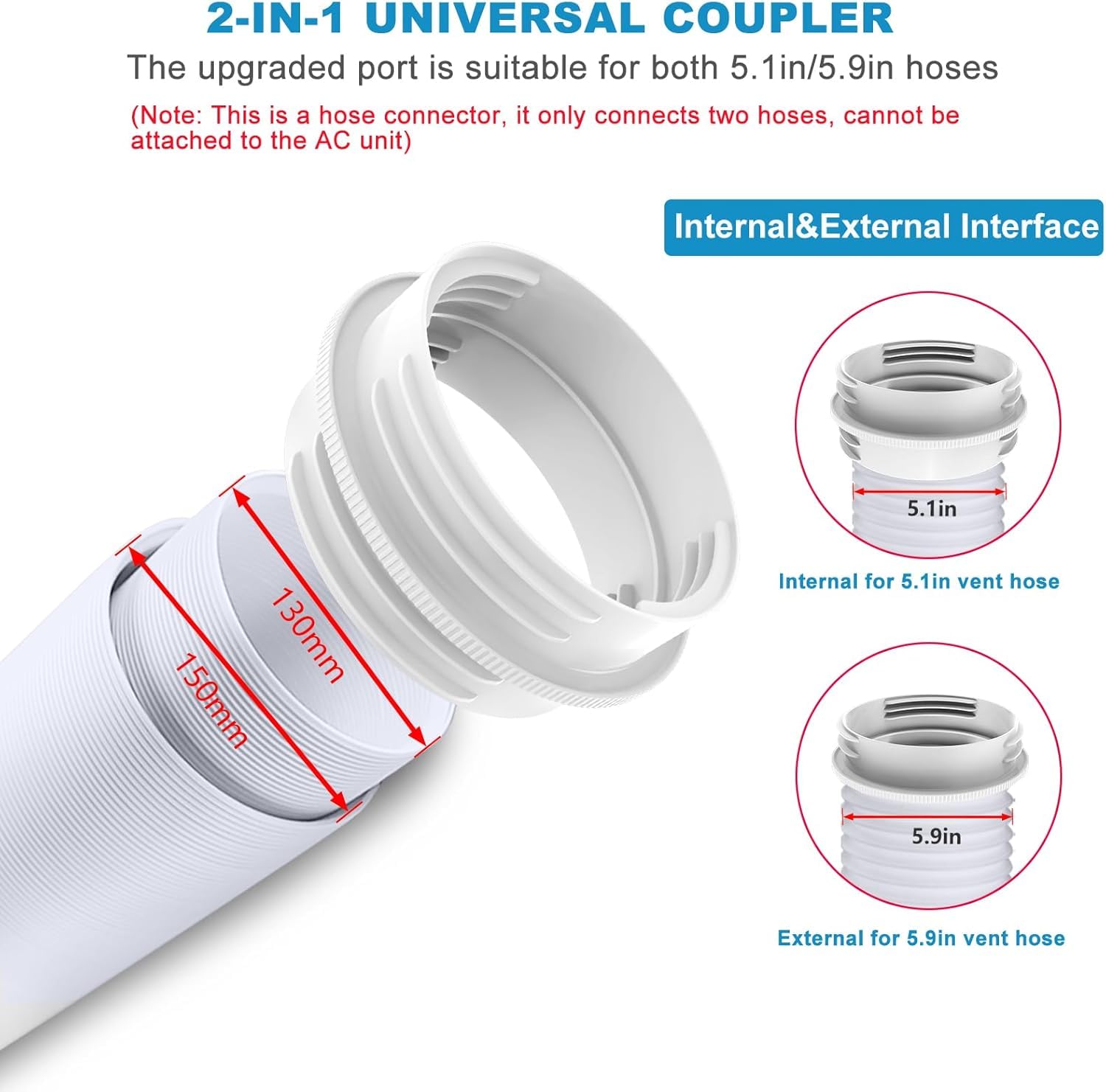 Adaptador Tubo Aire Acondicionado Portatil 130 mm Interior/150 mm Exterior Extensor Tubo Flexible Aire Acondicionado Portátil Adaptador Universal Conector