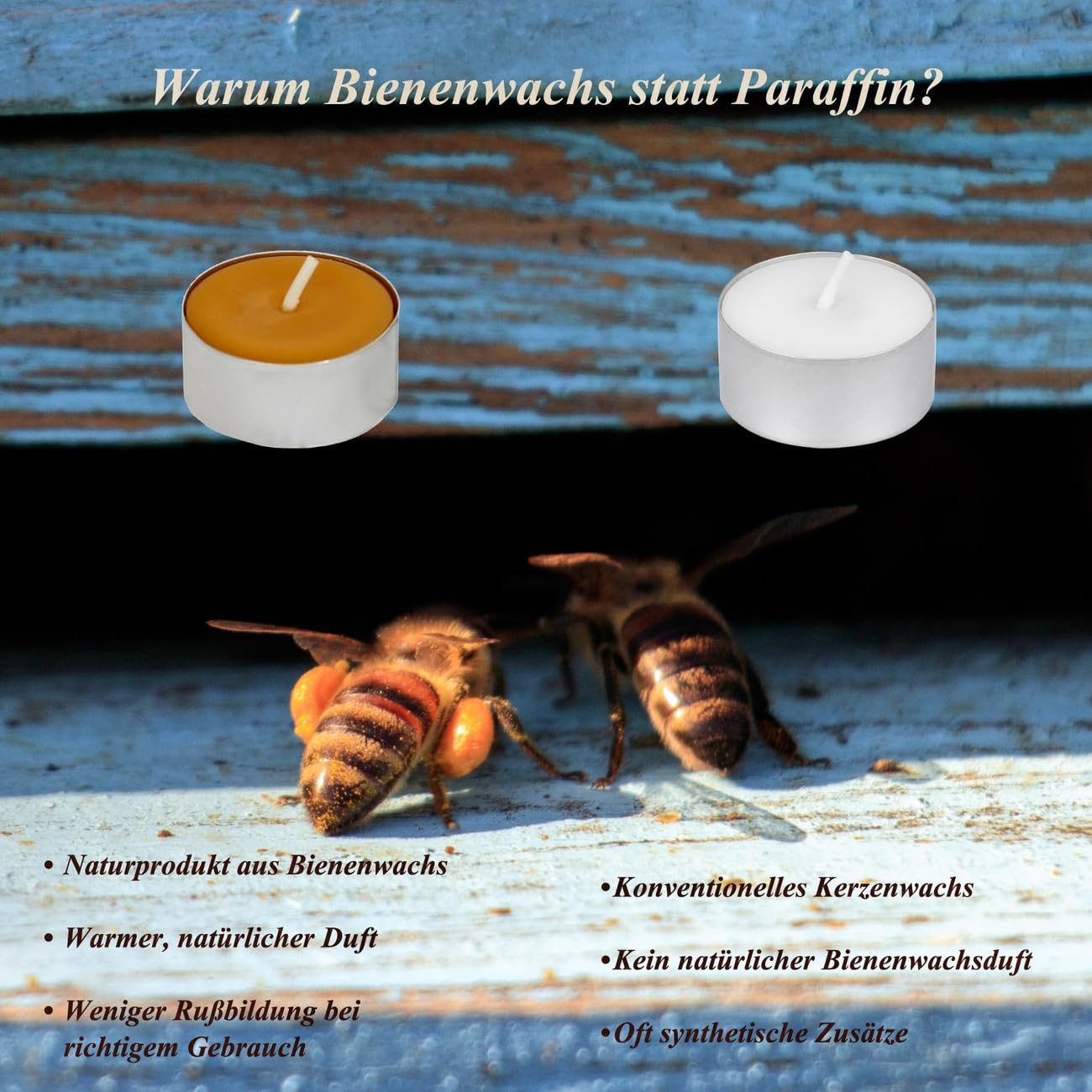 Bienenwachs Teelichter 100% naturrein 38mm, natürliche Duftkerzen, Baumwoll Docht, ca. 3,5h Brenndauer, Made in Germany, Set Auswahl