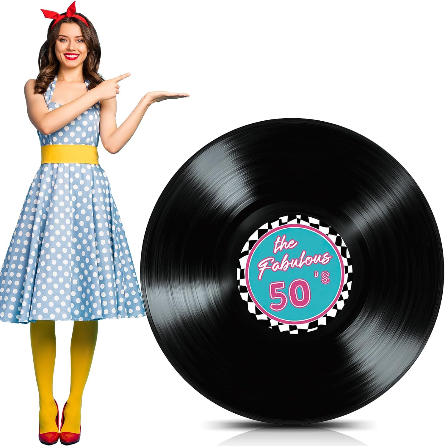 3.6 Feet 50s Music Themed Party Decorations Vinyl Record Cardboard Stand up Cutout 1950's Sock Hop Theme Stand up Photo Prop Disco Hip Hop Party Backdrops for Birthday Supply