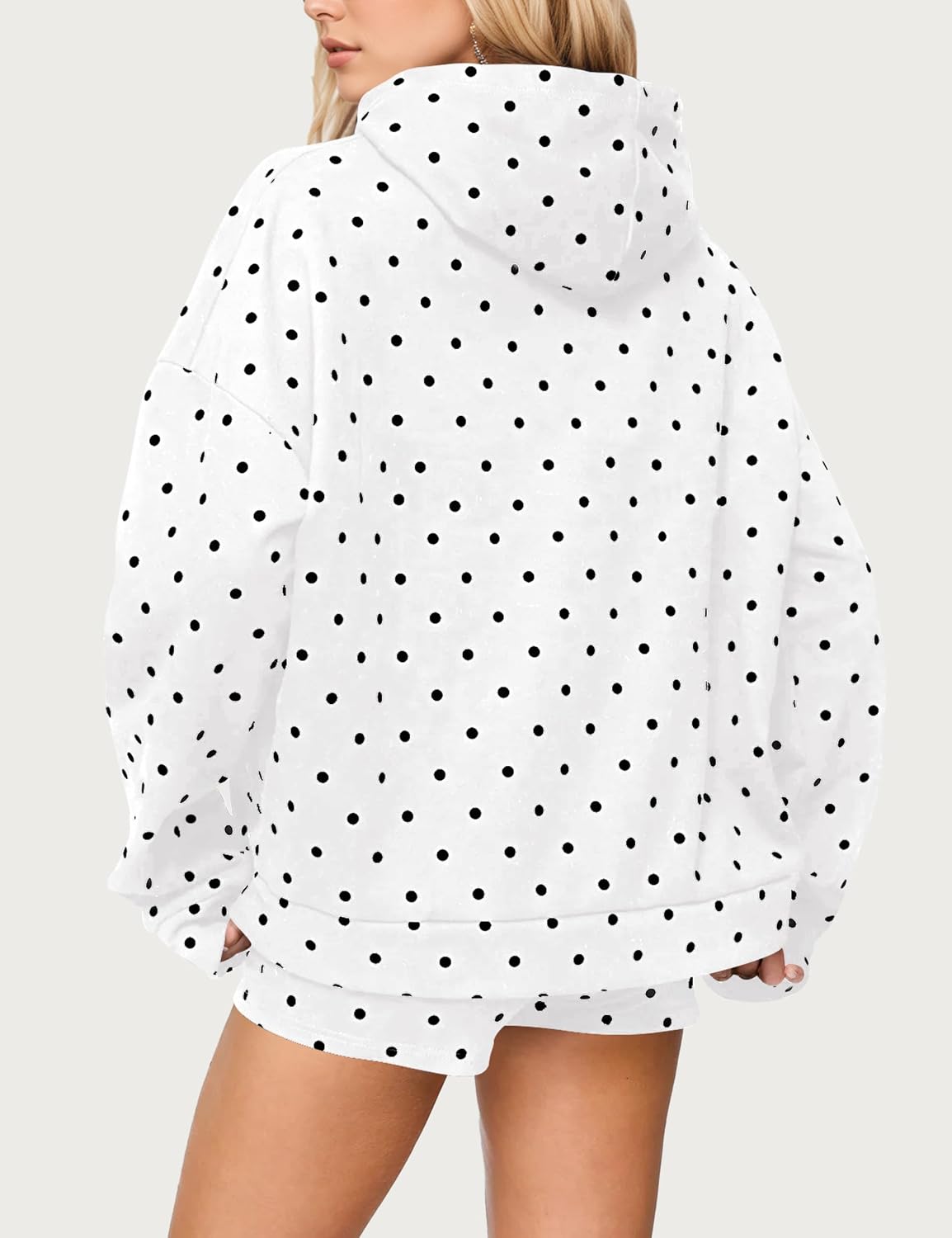Womens Polka Dot Hoodie Oversized Fleece Long Sleeve Drop Shoulder Graphic Print Aesthetic Hooded Sweatshirt Trendy