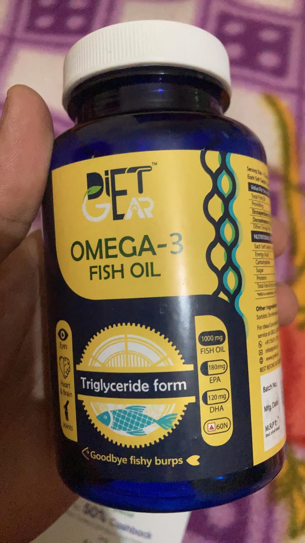 Diet Gear Omega 3 Fish Oil Softgel Capsules 1000 mg Most Optimal Absorption with ReEsterified