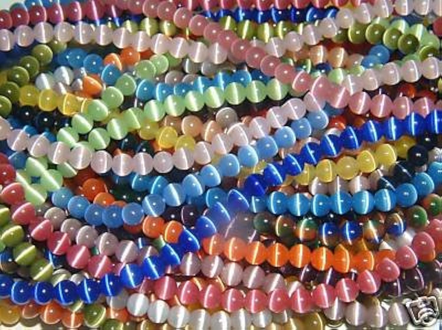 Hidden Hollow Beads 10 Strands of 6mm Glass Cat's Eye Beads, Assorted Colors, Round, Craft Beads