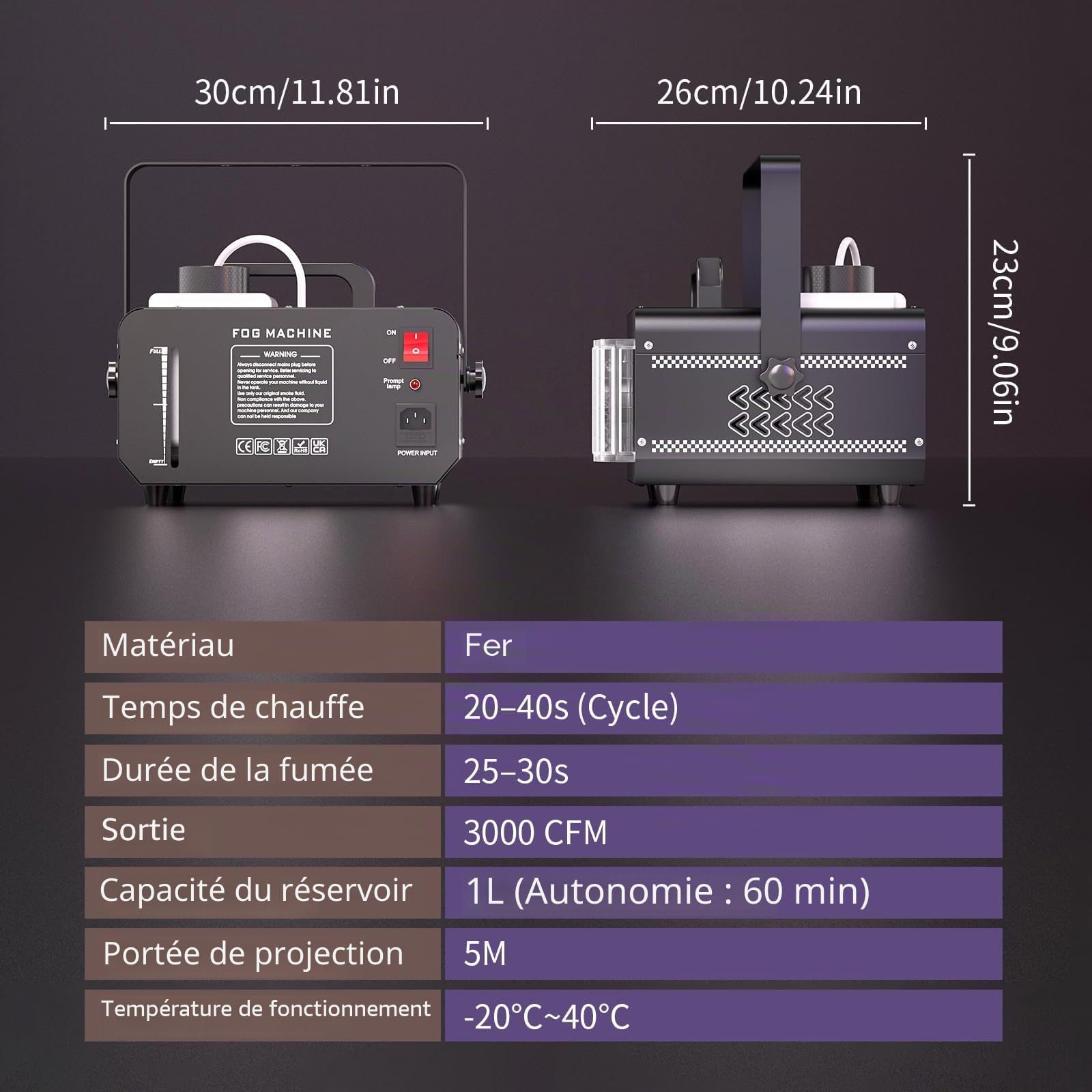 Machine à fumée, 1200 W 3000 CFM Machines à CO2 avec 9 LED RGB Derby et télécommande 14 couleurs statiques Machines à effets pour Halloween Disco DJ Stage Party Wedding (1 pièce)