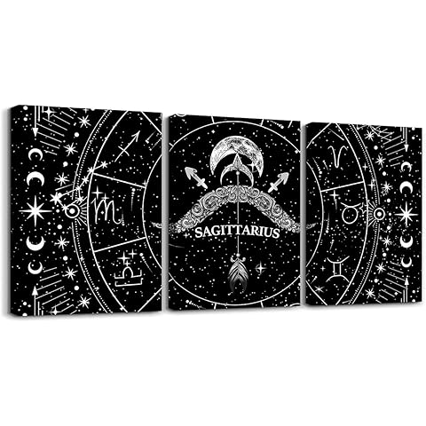 Feelyou Zodiac 3 Piece Canvas Wall Art for Living Room Bedroom SAGITTARIUS Wall Art for Home Decor Moon Star Pattern Office Wall Decor Universe Cloud Galaxy Wall Painting
