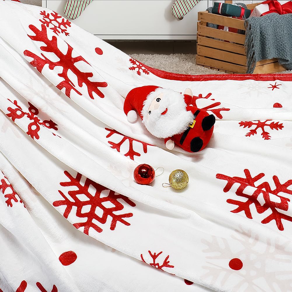 Red Snowflake Blanket Christmas Throw Blanket Winter Holiday Bed Blanket Super Soft Flannel Fleece Blanket Cozy Fuzzy Plush Throw Blanket for Couch “50 x 60” - Image 3