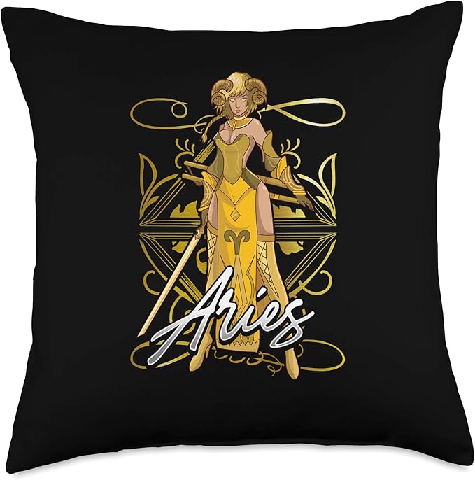 Aries Zodiac Sign Medieval Woman Astrology Throw Pillow