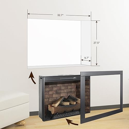 Miniatura 5 de CZBZ 33-inch Infrared Electric Fireplace Insert with Removable Trim Kit, Touch Panel Control, Adjustable Flame & Crackling Sound for Wall-Mount or