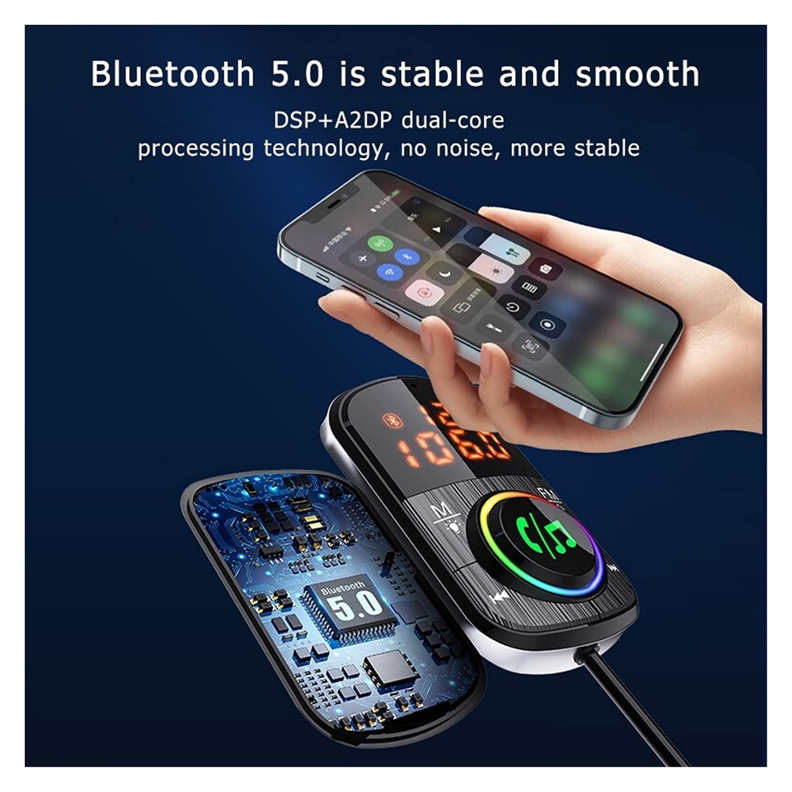 Adaptateur Audio Bluetooth Auto FÉMININ Emetteur Bluetooth V5.0 Adaptateur Radio sans Fil Musique MP3 Kit de Voiture de Joueur QC3.0 USB Type-C Charge Rapide