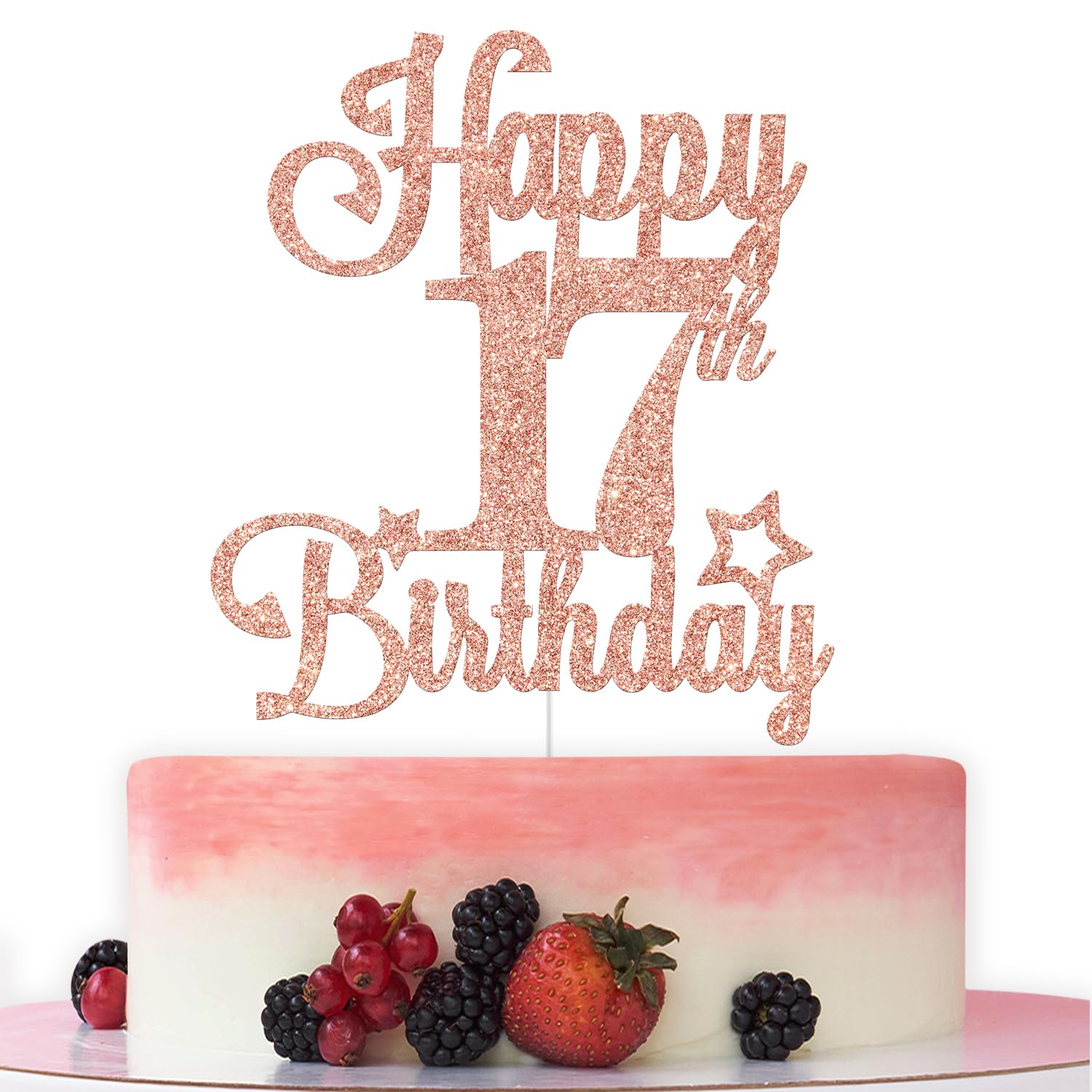 Happy 17th Birthday 케이크 토퍼, Cheers to 17 Years, Hello 17, 17th Birthday Anniversary 파티 장식 로즈 골드 글리터