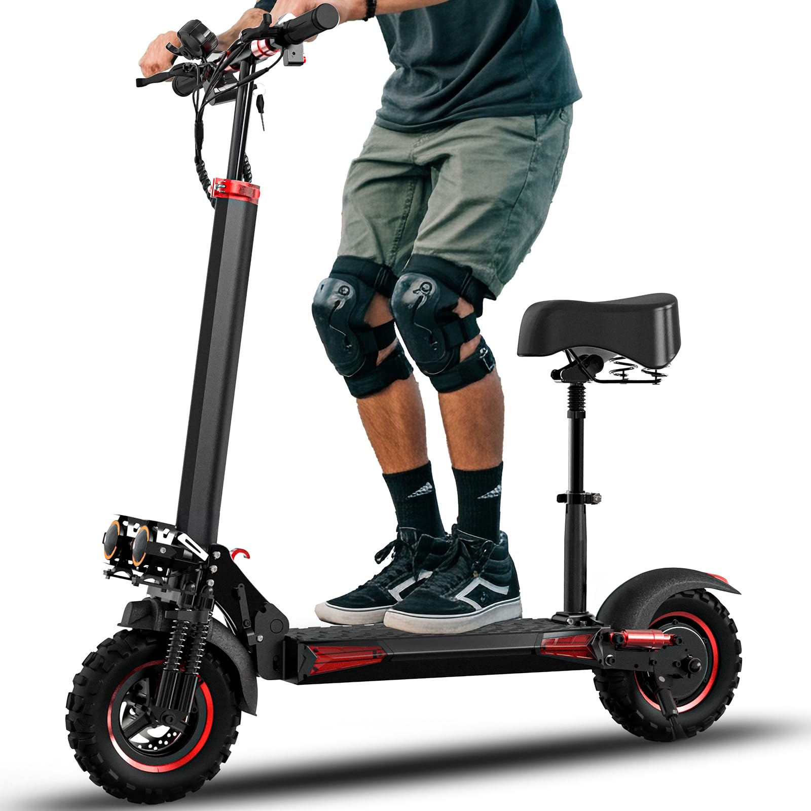 Off Road Electric Scooter Adults, 800/1200/1600W Motor, 48V 15/18/21AH Battery, 11" All-Terrain Tires, Heavy Duty E-Scooter with Dual Suspension with Seat