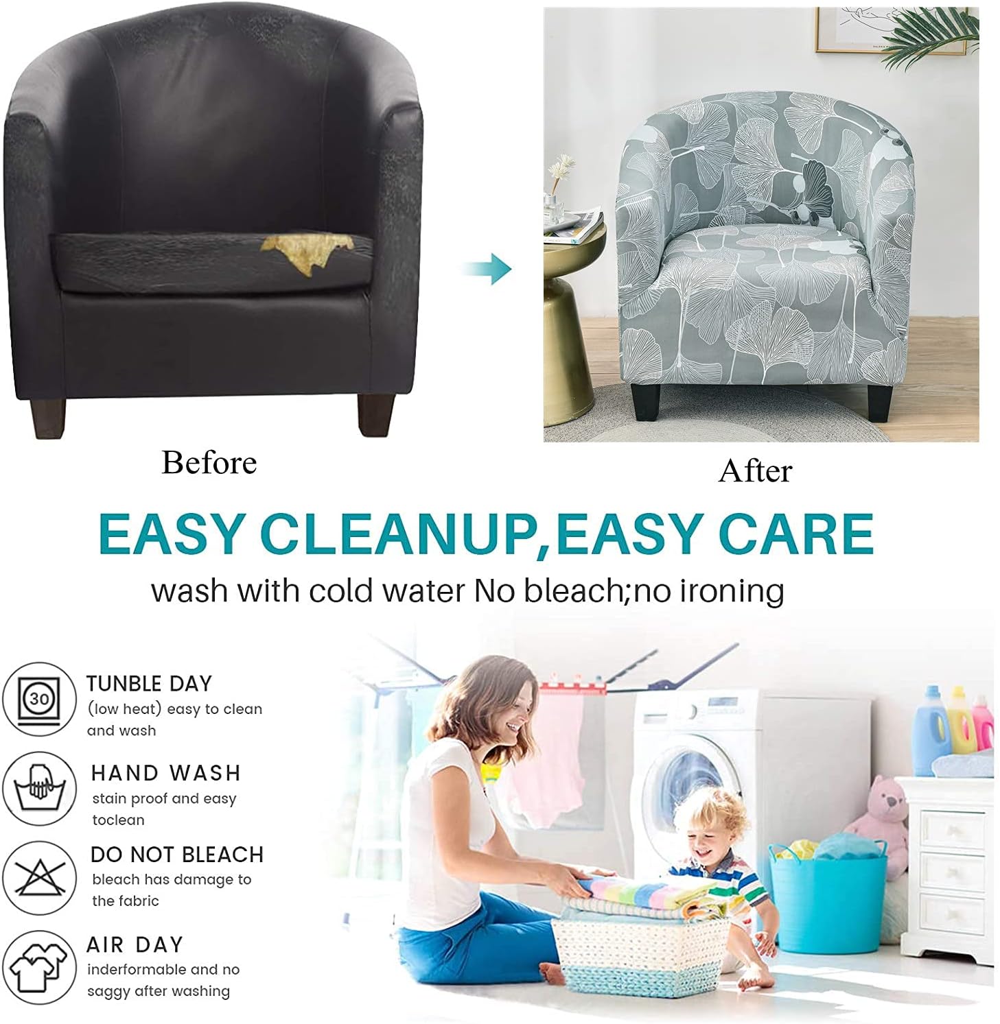 CRFATOP Soft Club Chair Slipcover Stretch Barrel Chair Covers Jacquard Tub Chair Slipcovers Round Couch Covers Spandex Armchair Sofa Cover Removable Furniture Protector for Living Room,C27