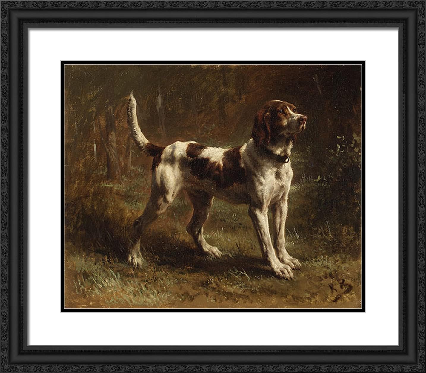 ArtDirect Bonheur Rosa 23x20 Gold Ornate Framed Art Print with Double Matting Titled: A Limier Briquet Hound