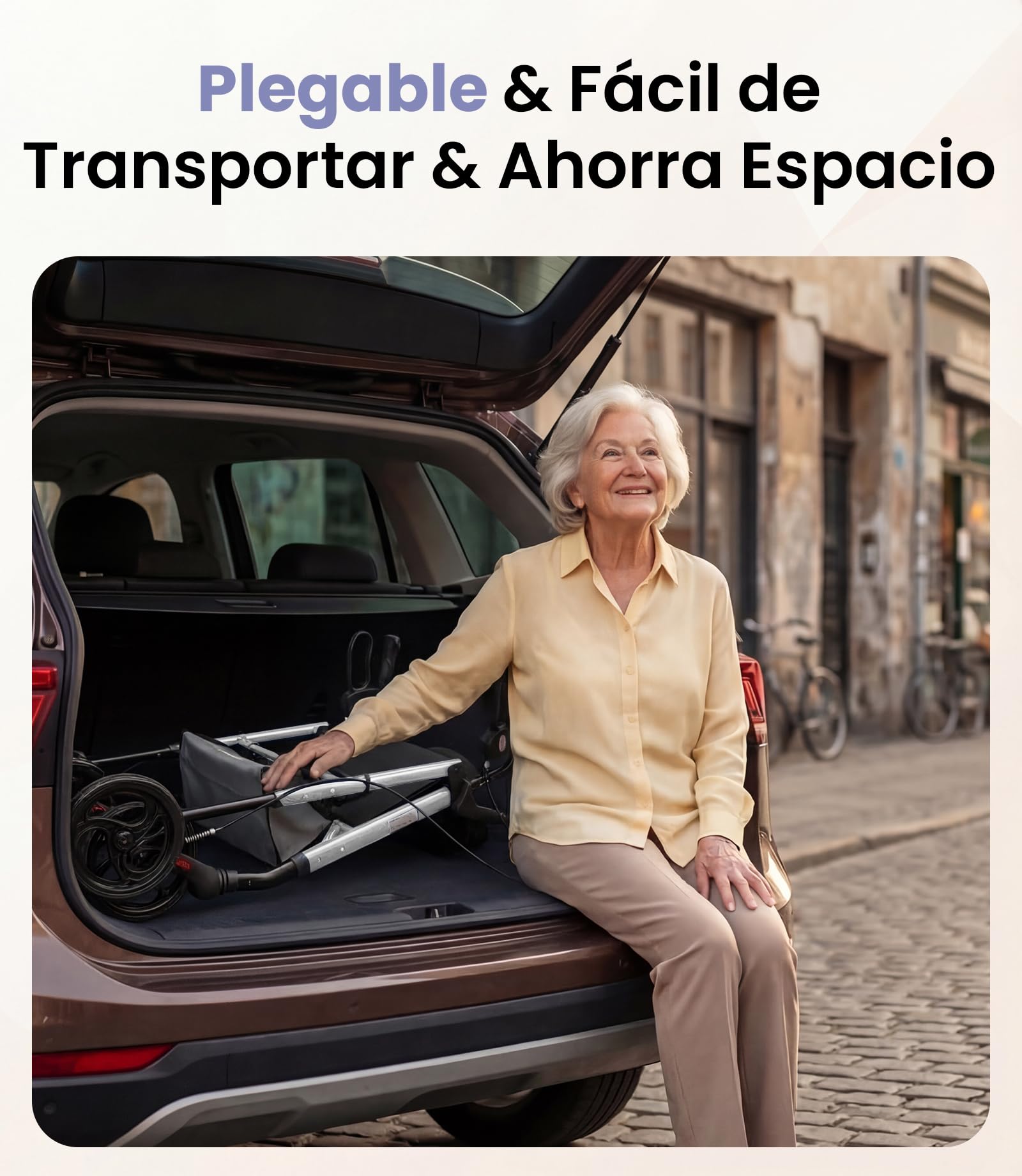 Andador para Ancianos con Asiento Plegable, Manillar y Asiento Regulables en Altura, Caminadores para Mayores, Ayuda para Caminar Ligera con Freno, Ruedas 8" Todoterreno, Plata Estelar