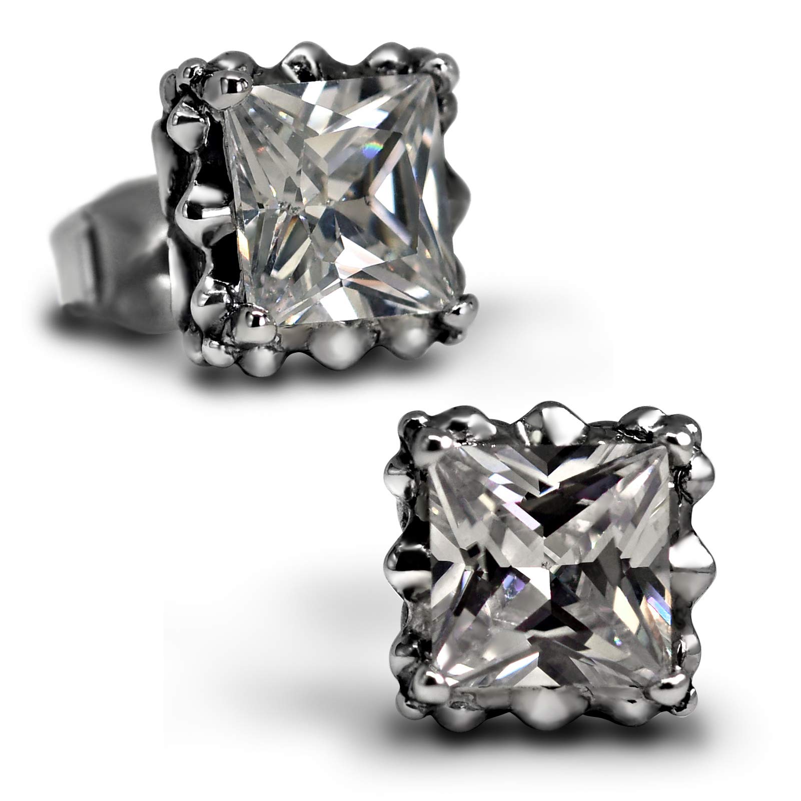 Retro Dark Shadow Stud Earrings, Hypoallergenic Stainless Steel Cubic Zirconia Earrings