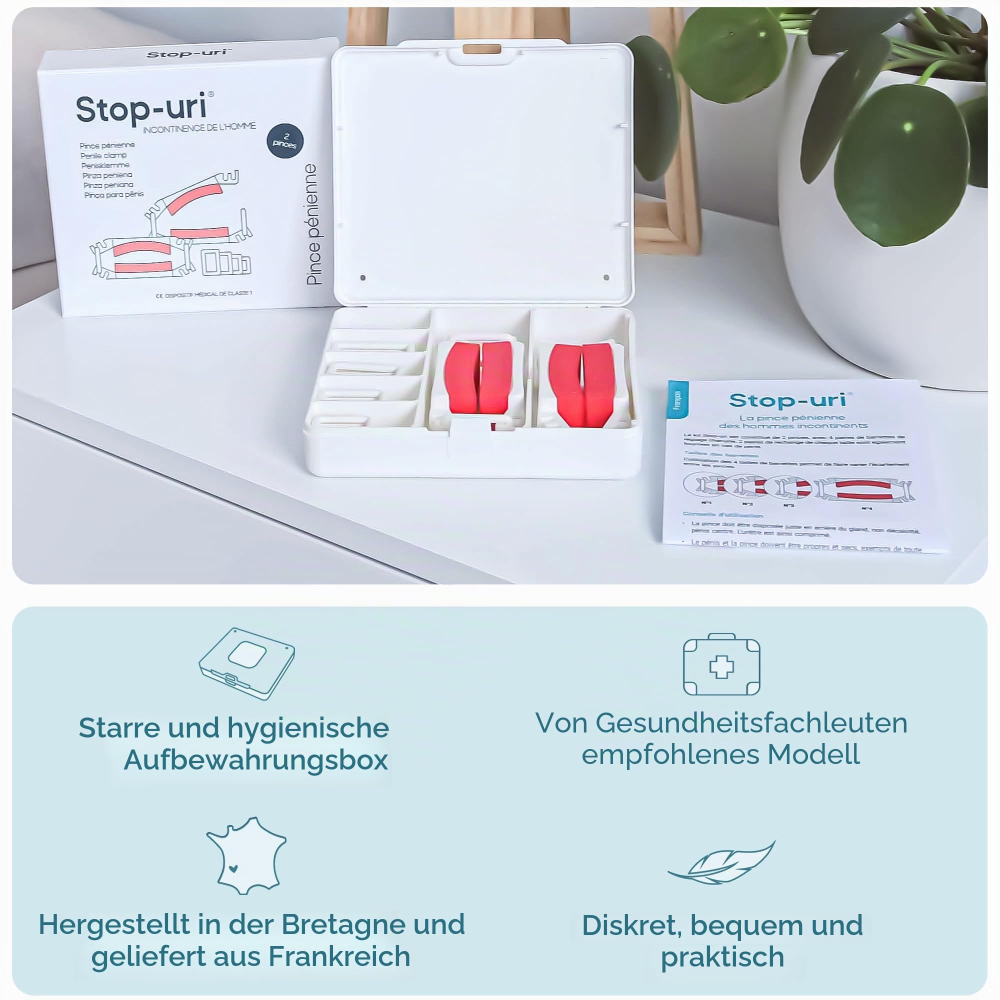 Bivea Stop-Uri – Penisklemme gegen Harninkontinenz – Komfort-Memory-Schaum – Anpassbar mit 24 Stäben – Hergestellt in Frankreich – 2er Set
