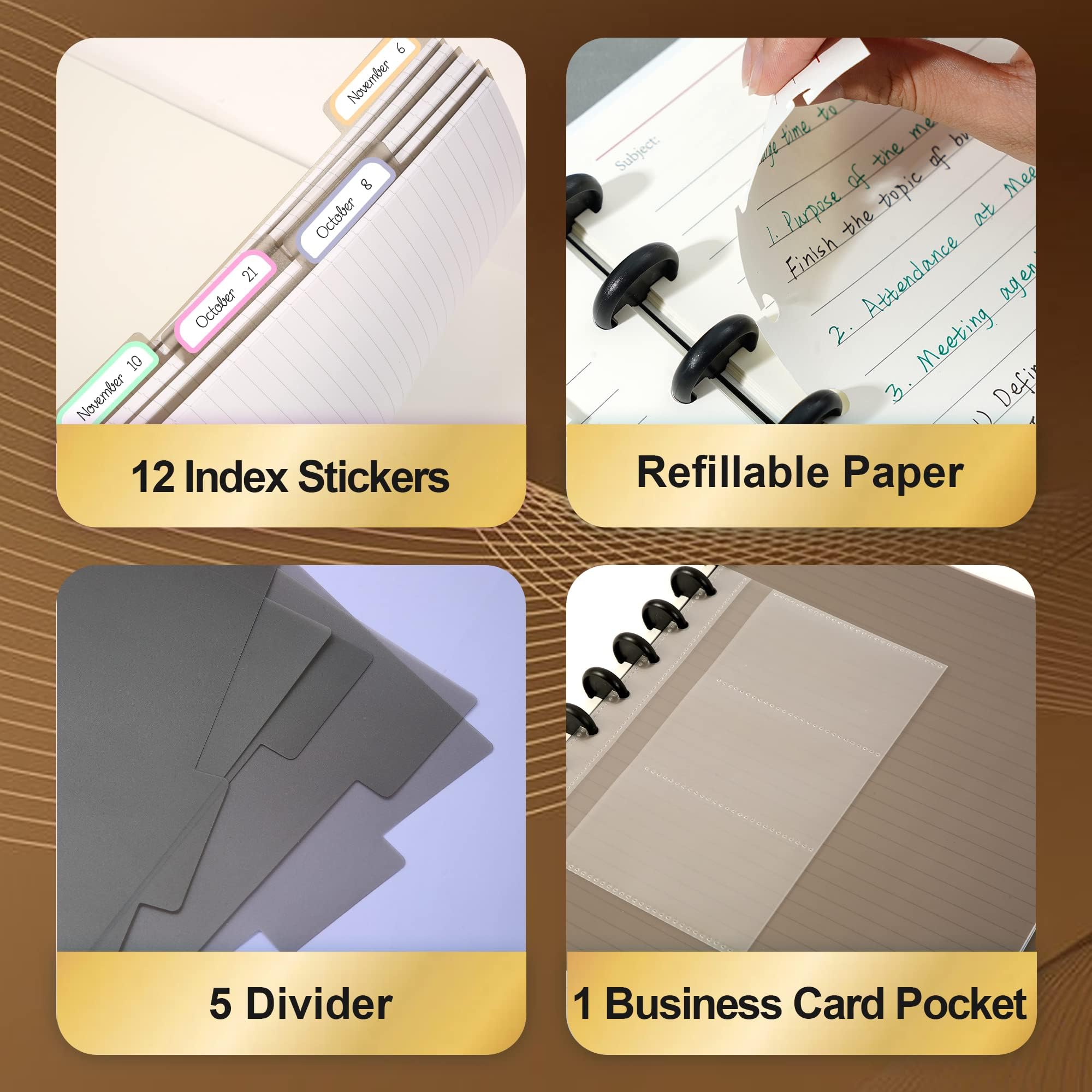 Yoment Paquete de 2 cuadernos de 9 x 12 pulgadas, cuaderno recargable de 5 materias, diario en espiral personalizable con páginas extraíbles, planificador de 120 discos con 5 separadores y 12 pestañas