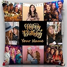 Photo Personalized Photos Pillow With Happy Birthday With Name For Birthday - Cushion Cover With Filler, Black Color, Set Of 1, Satin, 12X12 Inches (Birthday, Design 1) 100 Tc, 100 Tc