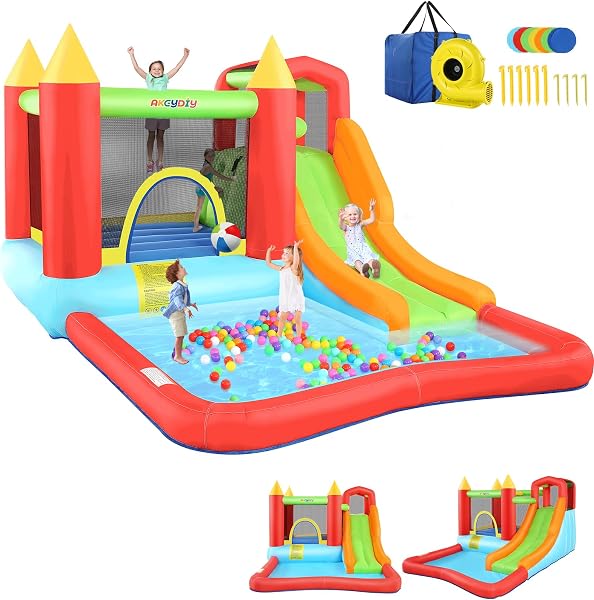Bounce House, Inflatable Bounce House for Kids 3-12, Bouncy House with 2 Slides for Outdoor Backyard/Indoor, Bouncy Cast
