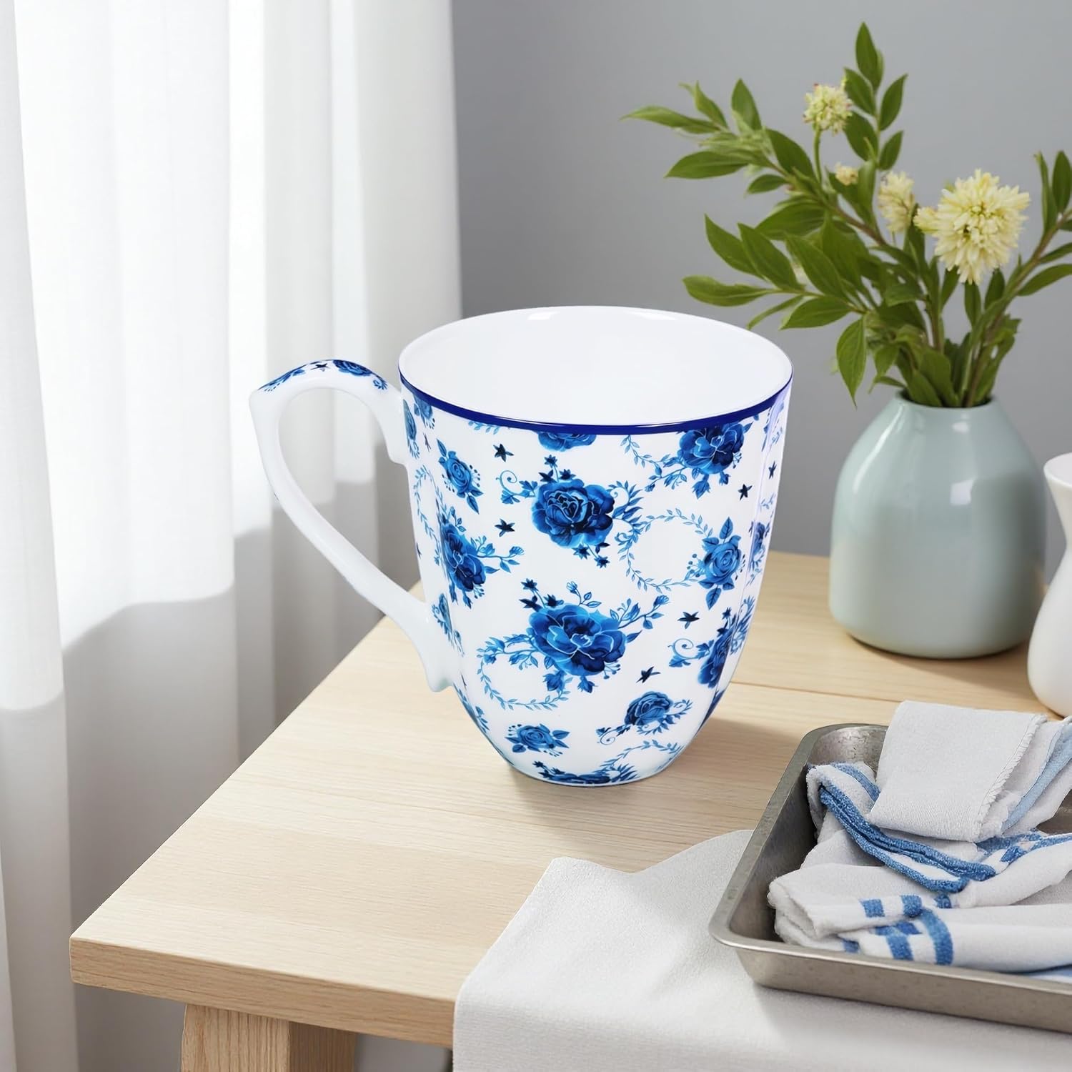 14oz Bone China Floral Mug – Floral Coffee Mug for Women Men, Bone China Coffee Tea Mug with Comfort Handle, Elegant Flower Coffee Mug Christmas Birthday Gifts for Dad Mom Friend - Image 6