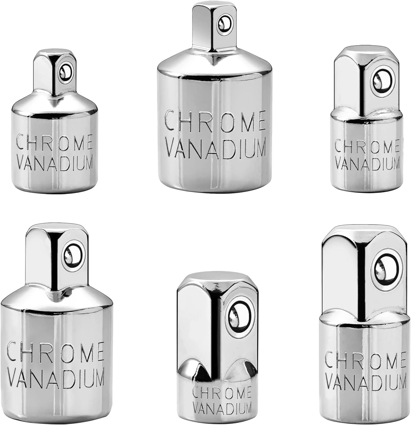 6PCS Socket Adapter and Reducer Set,1/4", 3/8", 1/2" Adapter Set Chrome Vanadium Steel Ratchet/Socket Conversion Kit for Automotive Maintenance (Silver)