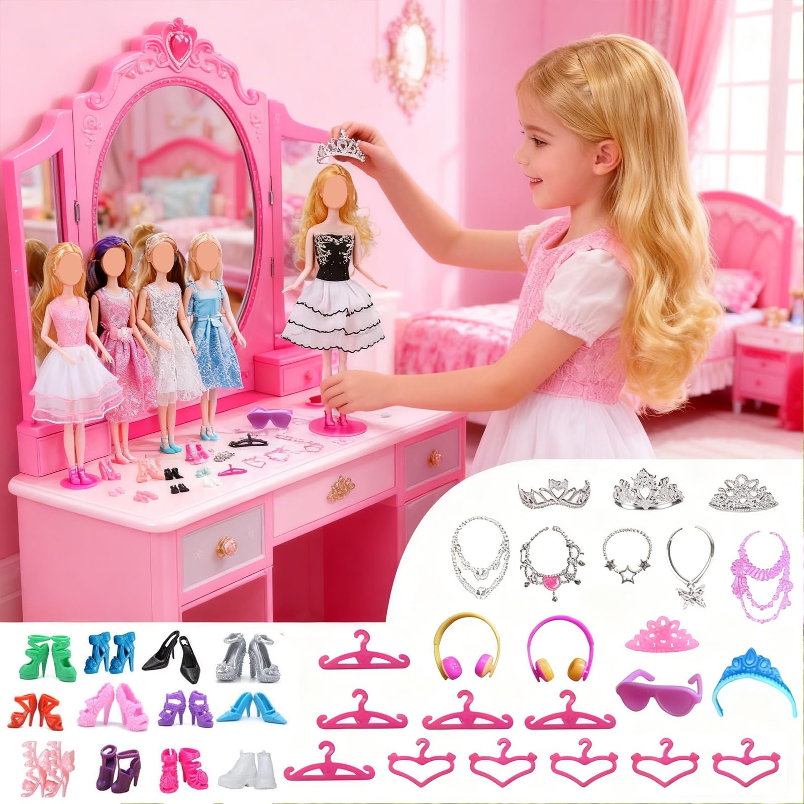 42 Pieces Clothing and Accessories Compatible with Barbie Clothes, Includes 6 Fashion Clothes, 1 Jacket, 1 11.5 Inch Doll Swimsuit During Holidays or Christmas — view 6