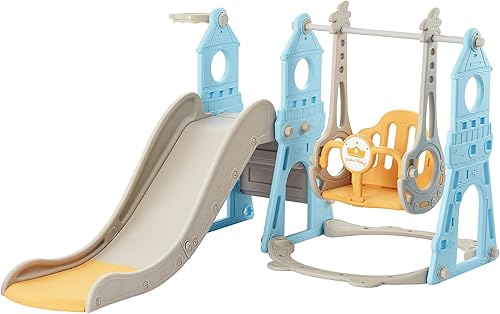 Miniatura 9 de Juego de tobogán y columpio para niños 4 en 1  para niños pequeños de 1 a 6 años  Parque infantil extragrande para interiores y exteriores  incluye