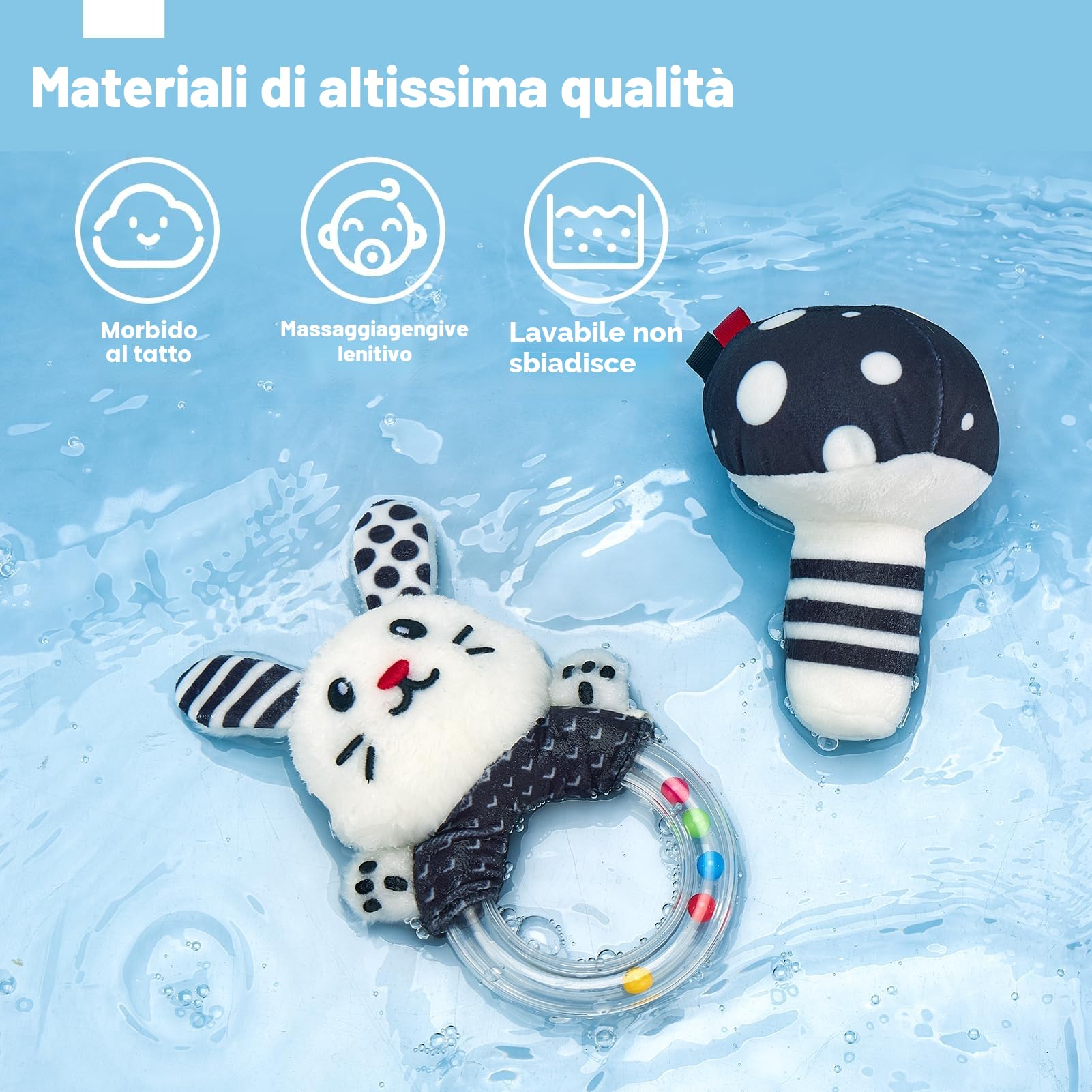 hahaland Giochi Neonato 0-3 Mesi 30 Pezzi - Giochi Bianco e Nero Neonati Sensoriale, Libro/Songlio/Specchio/Peluche Neonata Tummy Time, Regalo Nascita Bimbo per 0 3 6 12 Mesi