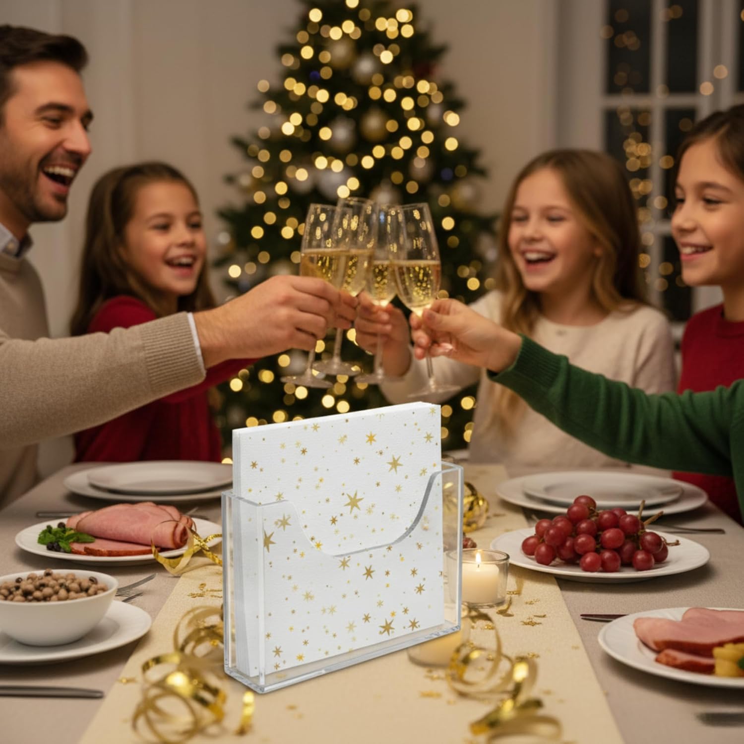 Queen of Cards Gold Star Pattern Designs New Years Eve Napkins – Decorative Disposable Cocktail Napkins, Classy Gold Napkins for Drinks & New Years Eve Party Supplies – 25, 50, or 100 Packs