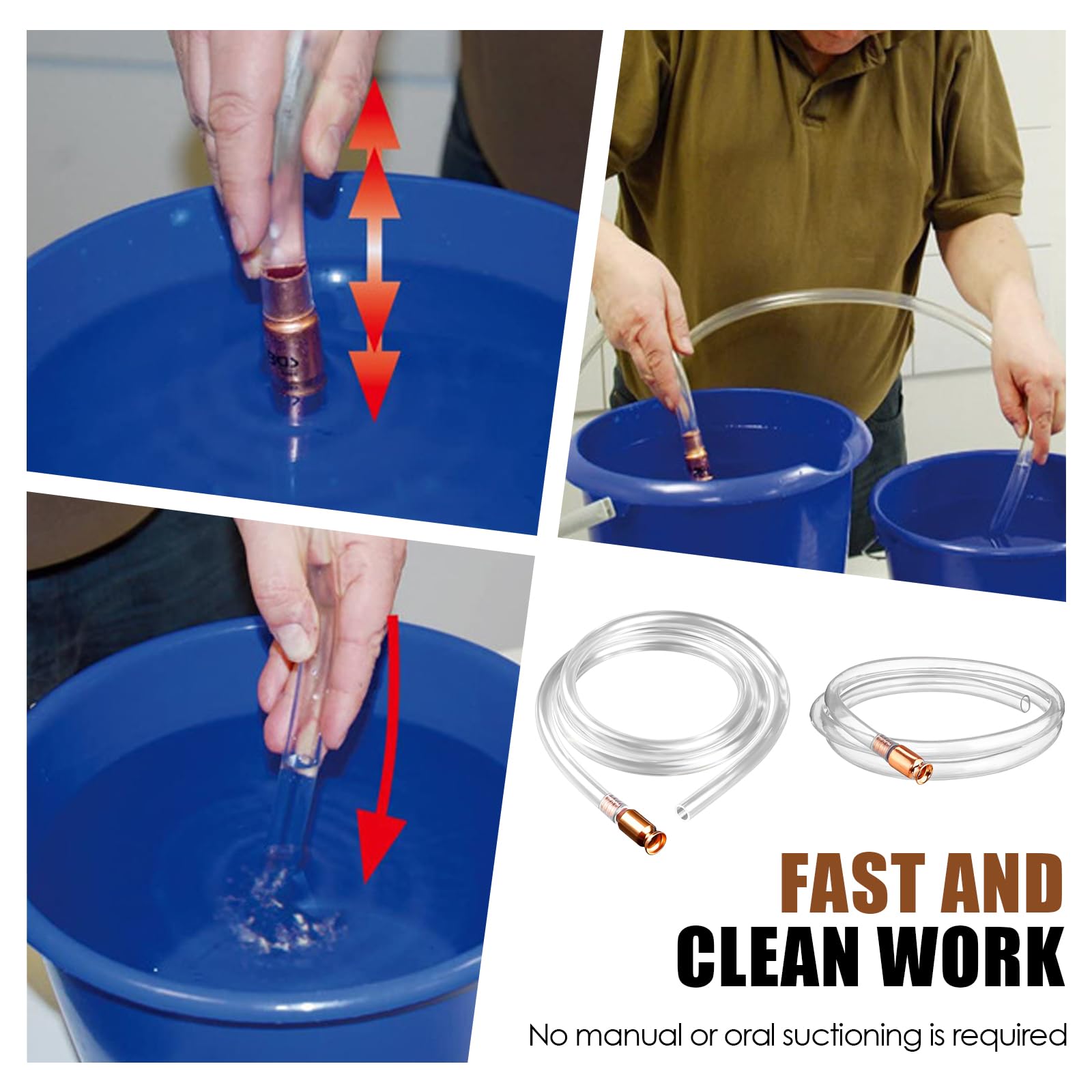 2 tubi di agitazione, 1,8 m/2,5 m, autoadescante, tubo agitatore per benzina, diesel, pompa di trasferimento dell'acqua, con valvola in rame e morsetto per tubo