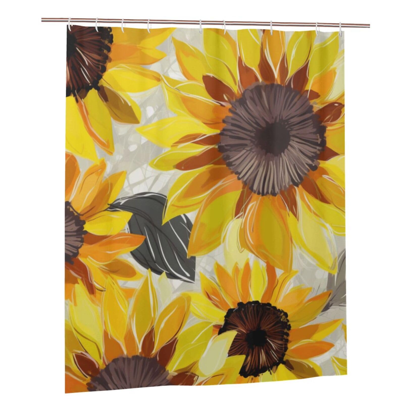 BWWHCCTI Abstract Sunflowers Printed Shower Curtain With 12 Plastic Hooks Opaque Quick Drying Waterproof Shower Curtains Sets For Bathroom 152x183 Cm