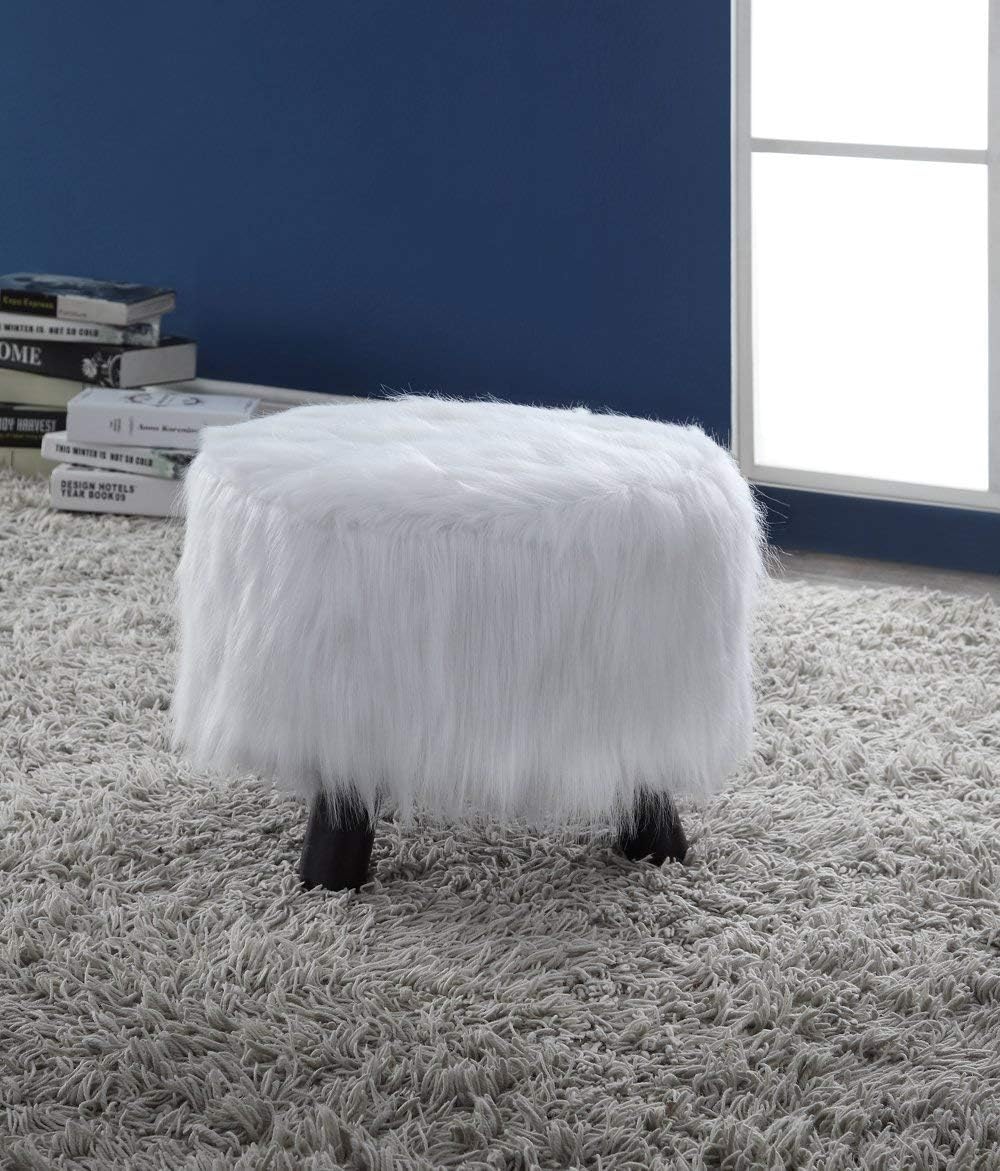 Linon Flokati Foot, 16-Inch, White Stool, 16"W x 16"D x 12.6"H,