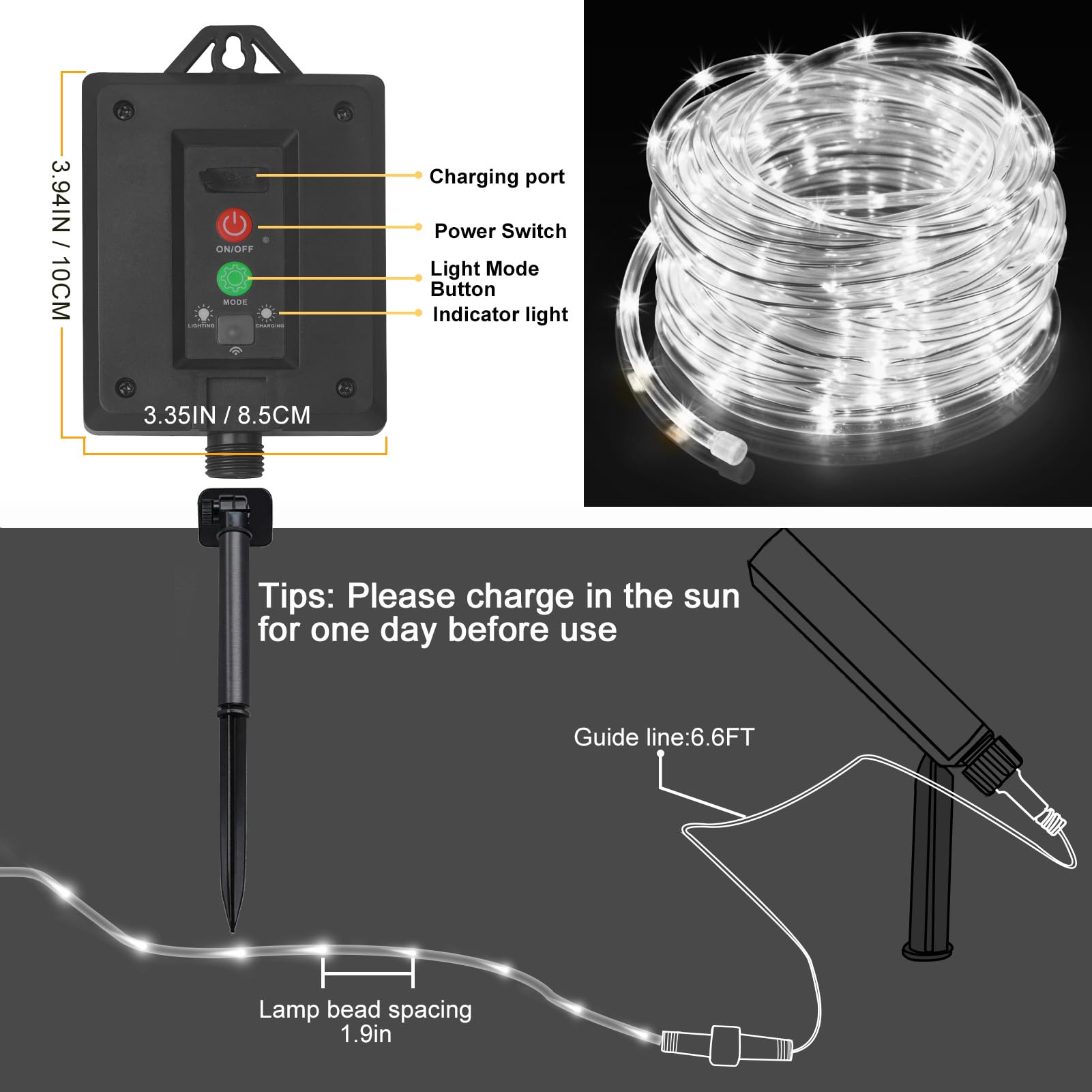 KNONEW Tira de luces solares para exteriores, 300 LED, 50 pies, impermeable, con modos, tubo delgado transparente para piscina, árbol, patio, jardín, valla, camping, terraza, cama elástica (blanco