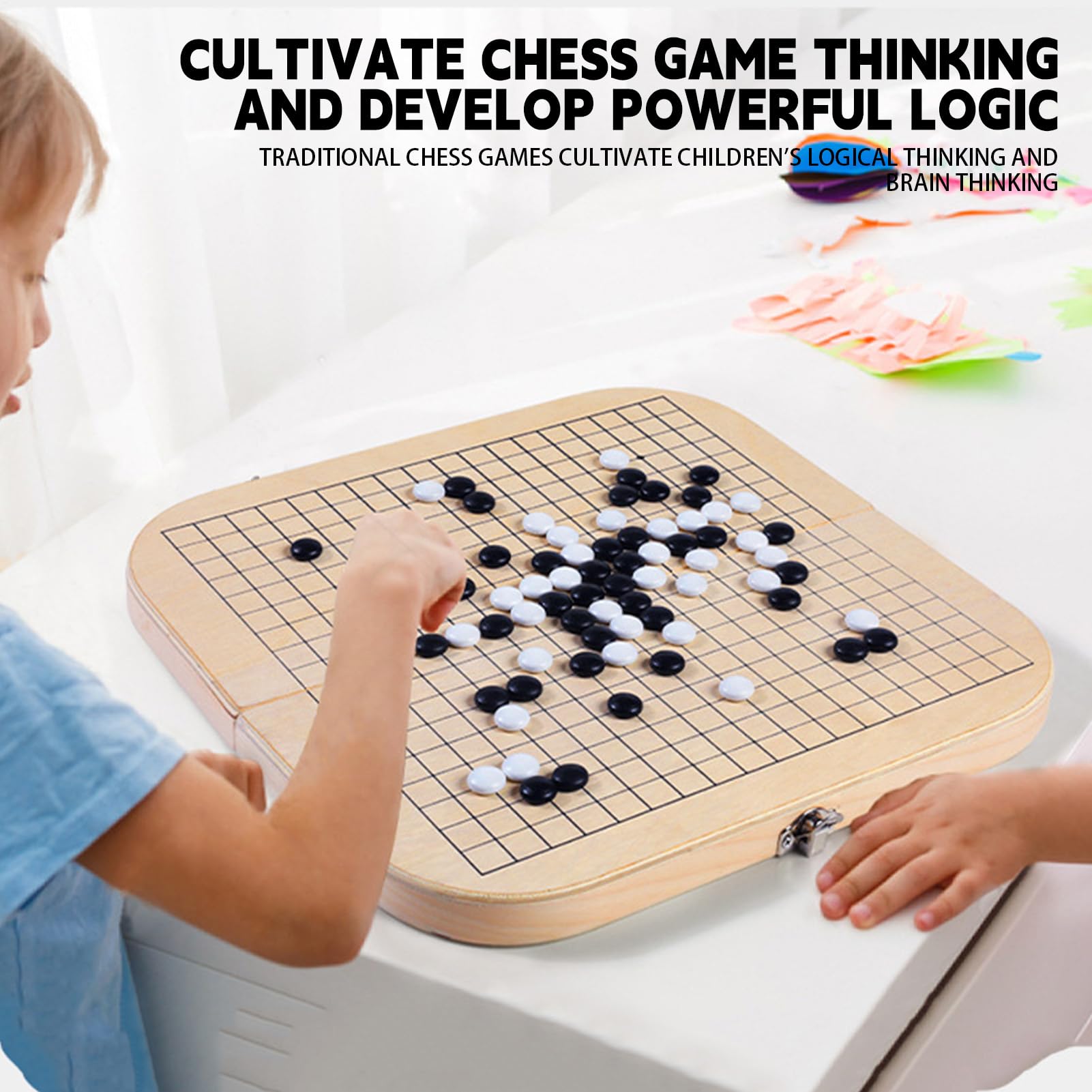 Ensemble De Jeu Go - Bois Durable, Pliable 32x30,5x2cm | Jeu De Société Gomoku, Dames en Bois, Logique Et Stratégie, Divertissement Familial, Coffret Rangement Pratique pour Et Adultes