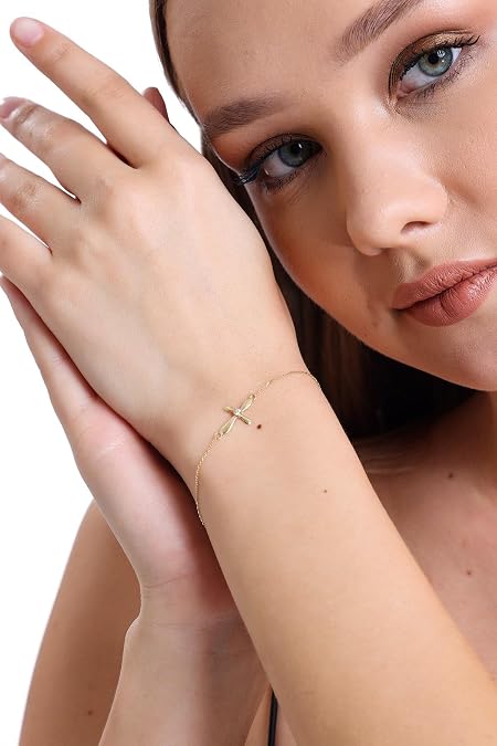 100% 14k Pure Gold Bracelet - Adjustable, Dainty Bracelet for Women, Mom, Grandma, | Charm Jewelry for Her Birthday, Mothers Day, Mothers Day Gifts | 8''