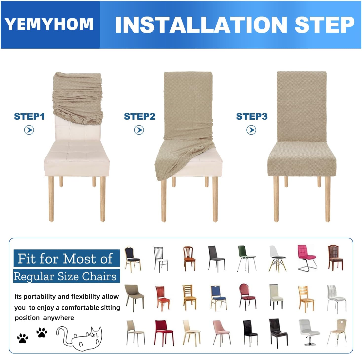 YEMYHOM 6 Packs Latest Checkered Dining Chair Slipcover Parsons Chair Furniture Protector Stretch Chair Covers for Dining Room, Restaurant, Kitchen, Party (Khaki)